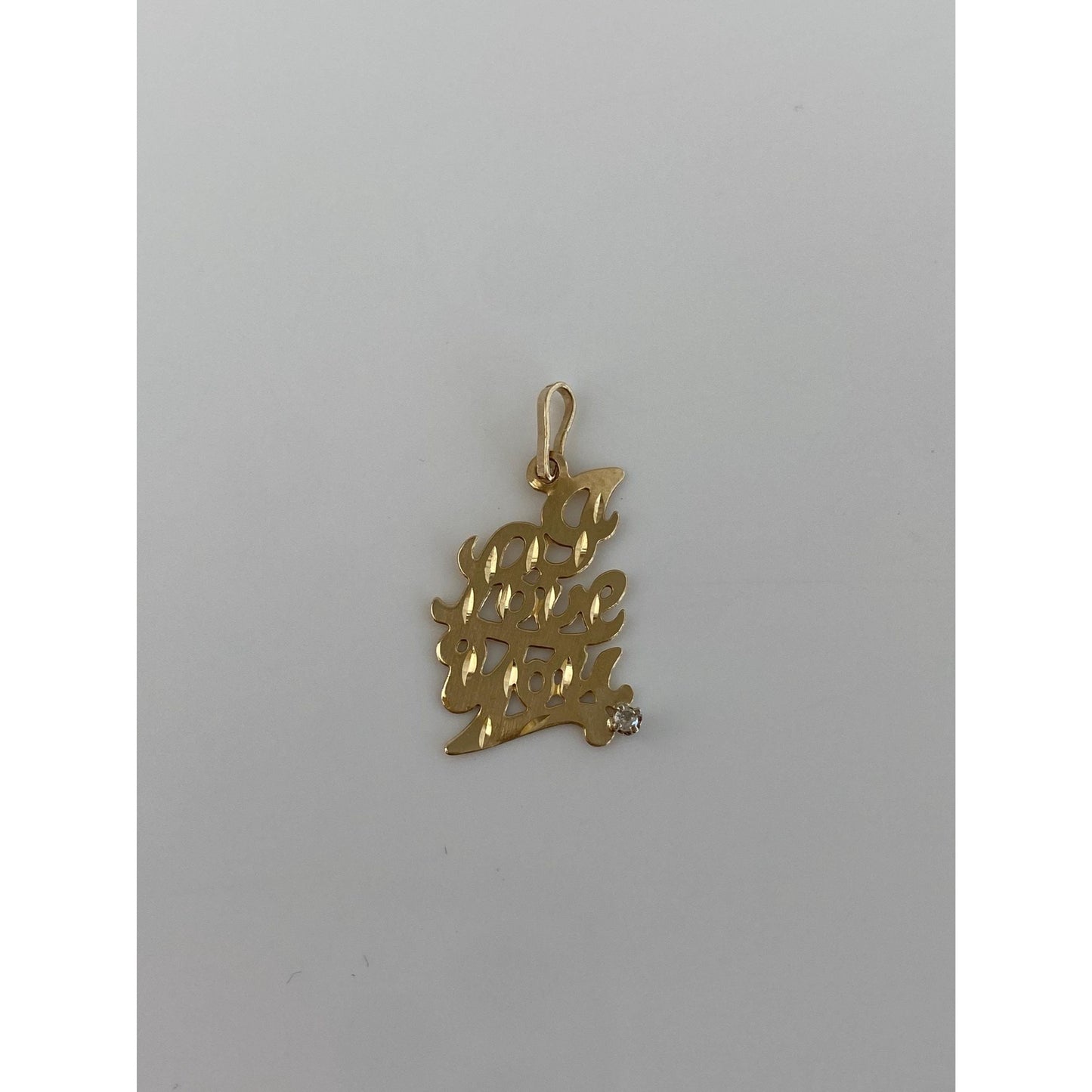 Solid 14k Yellow Gold Clear Spinel 'I Love You' Charm