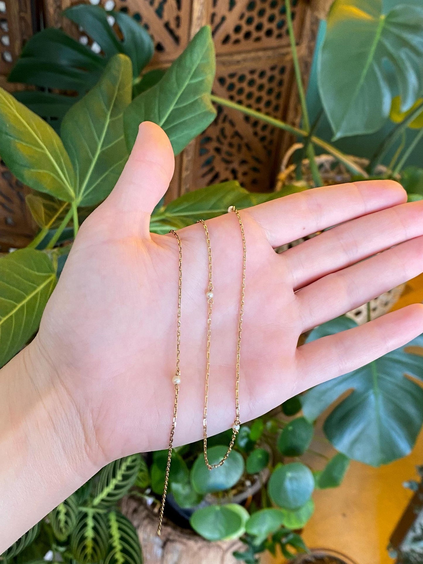 Vintage Solid 20k Yellow Gold Pearls Biker Link Chain Necklace - 23 inches