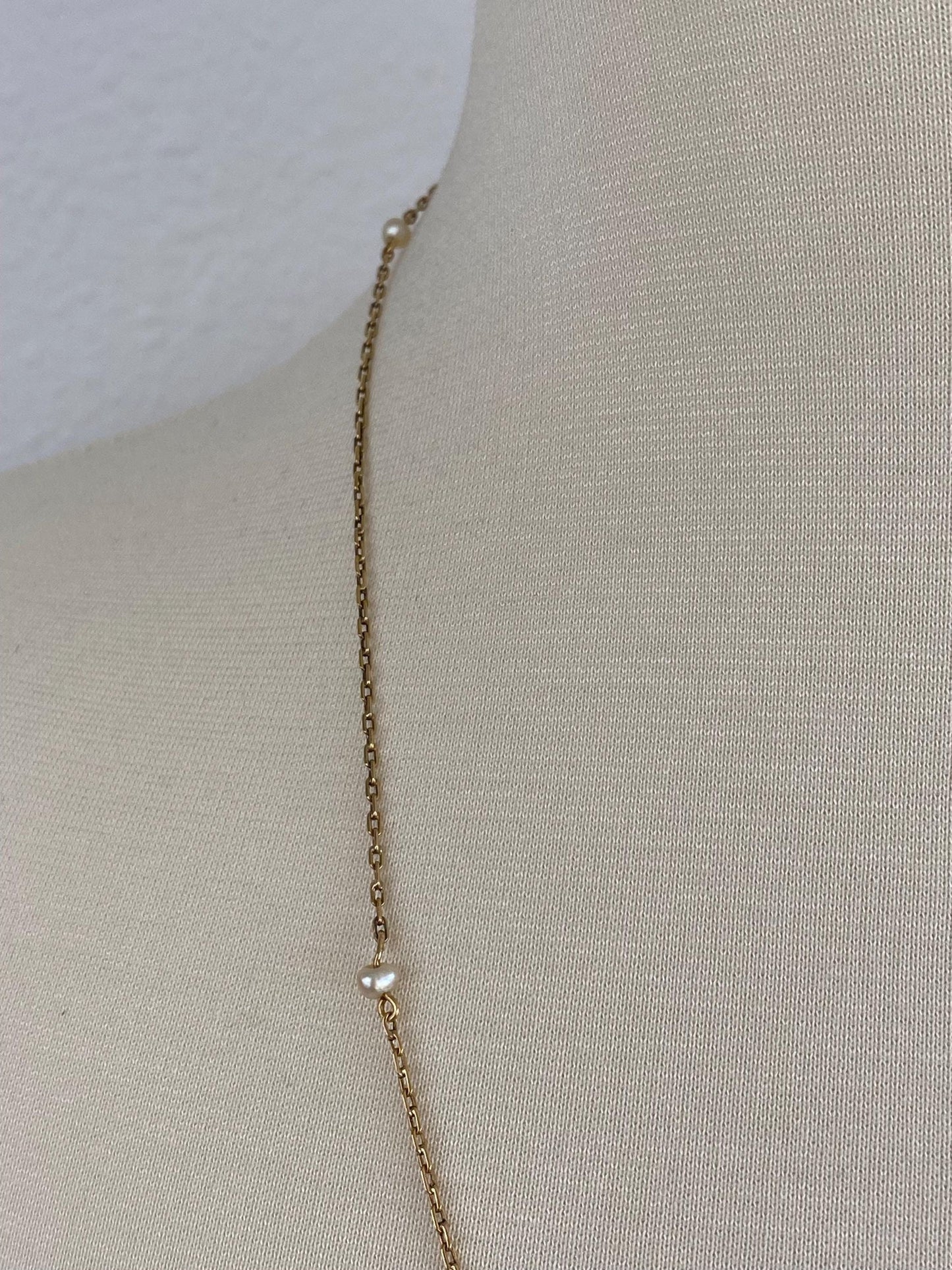 Vintage Solid 20k Yellow Gold Pearls Biker Link Chain Necklace - 23 inches