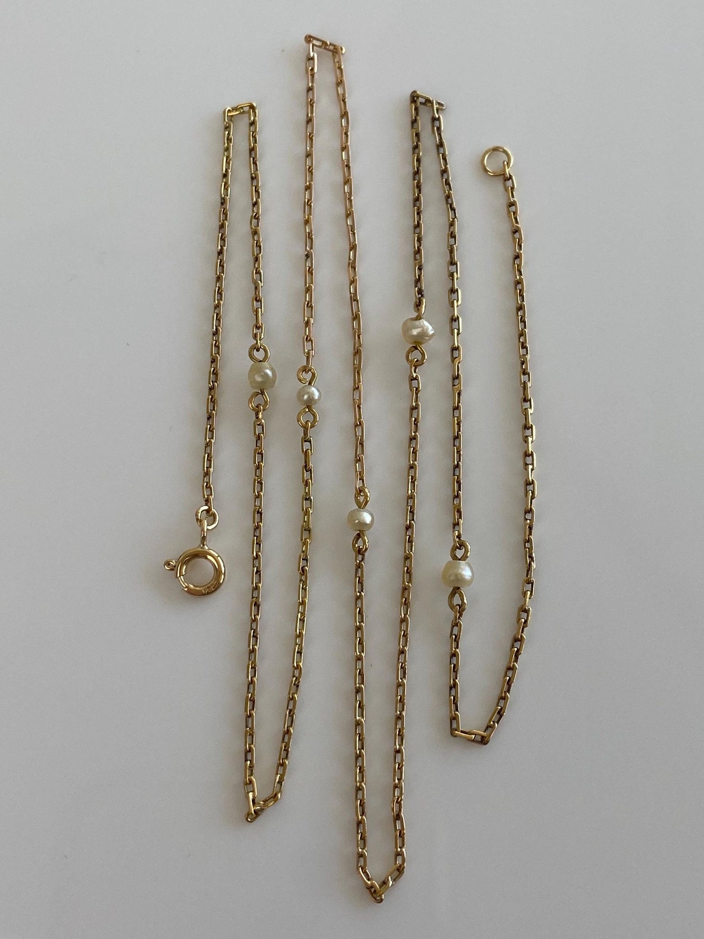 Vintage Solid 20k Yellow Gold Pearls Biker Link Chain Necklace - 23 inches