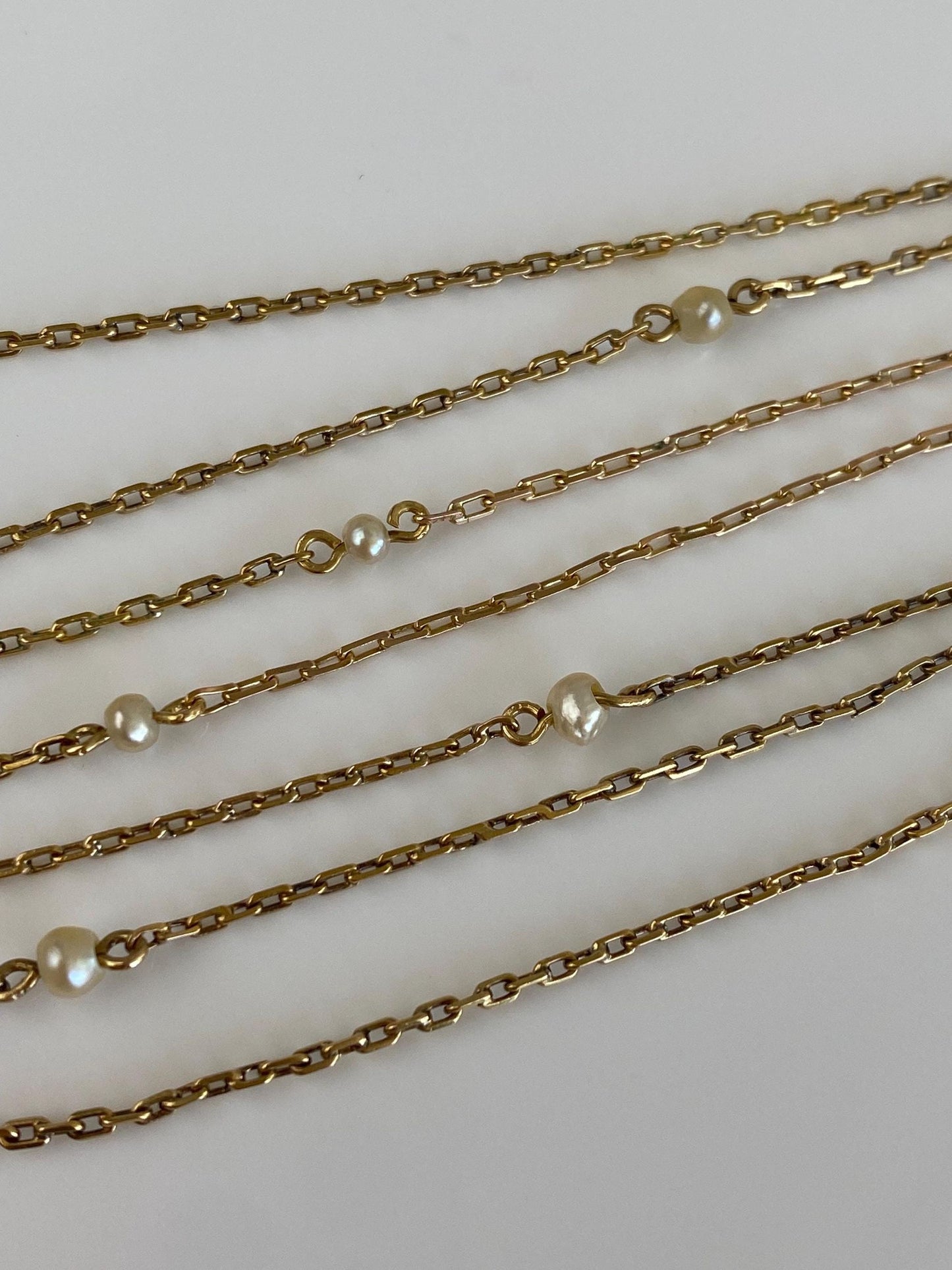 Vintage Solid 20k Yellow Gold Pearls Biker Link Chain Necklace - 23 inches