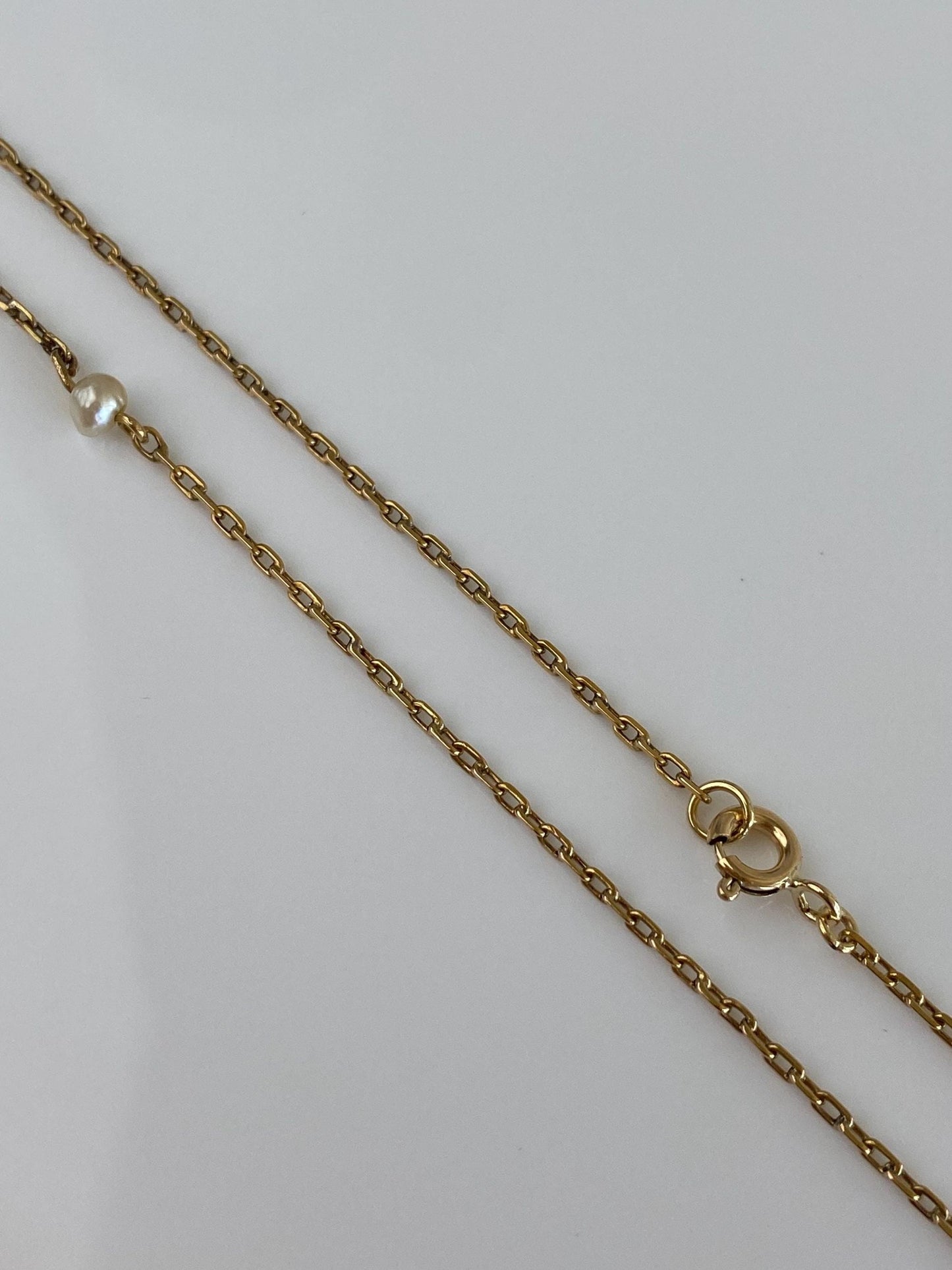 Vintage Solid 20k Yellow Gold Pearls Biker Link Chain Necklace - 23 inches