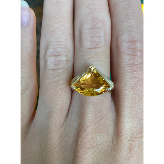 Vintage Solid 14k Yellow Gold Citrine Ring - Size 6.75