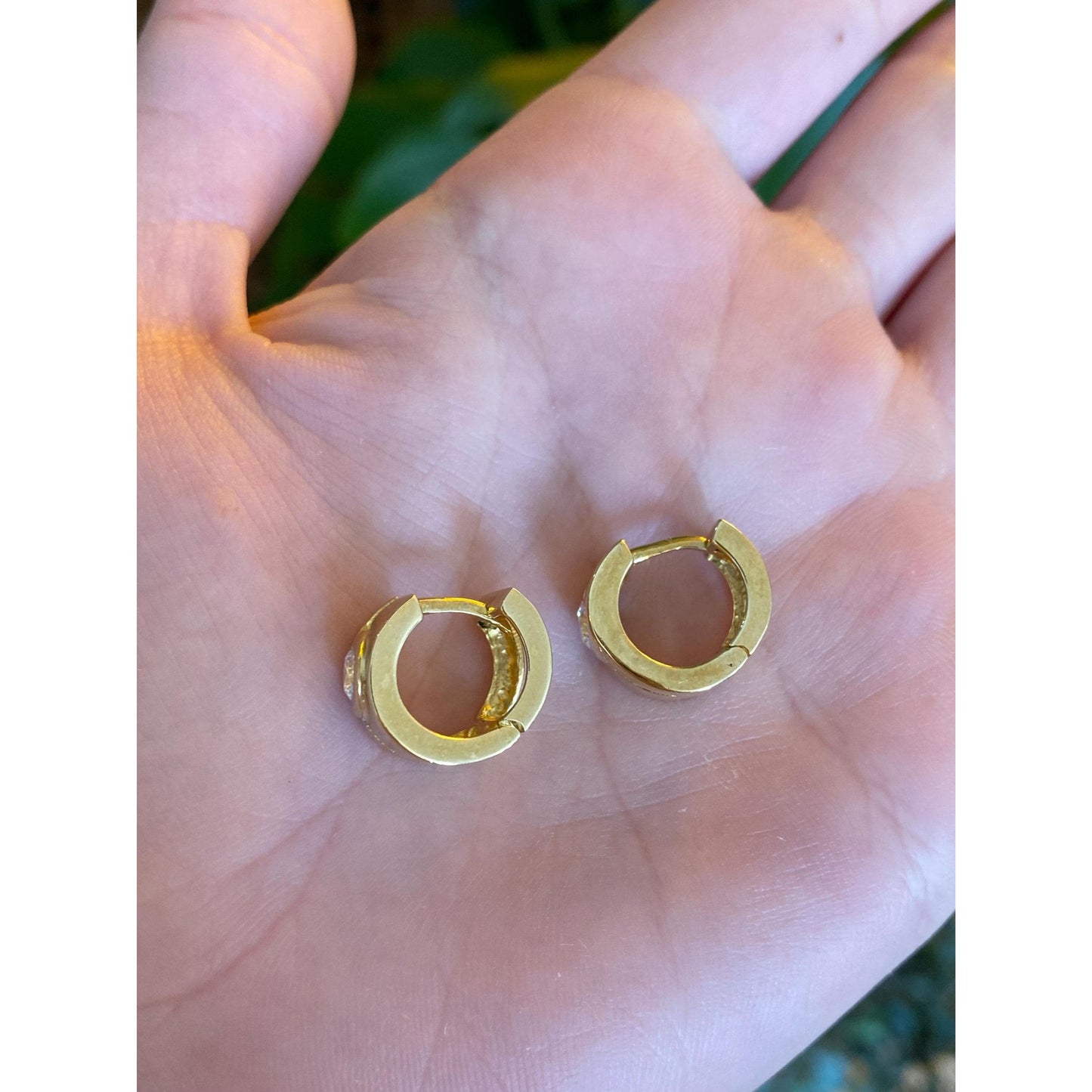 Vintage Solid 14k Yellow Gold Cubic Zirconia Hoop Earrings