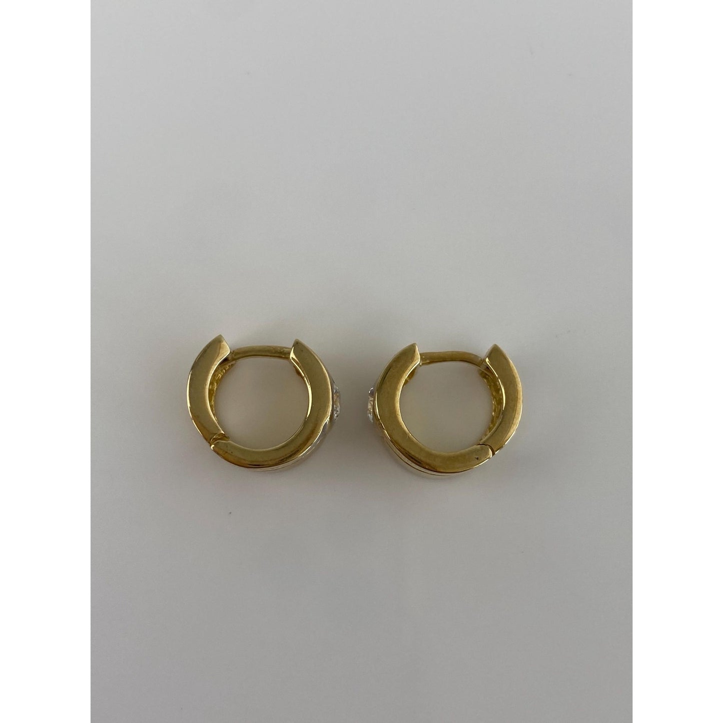 Vintage Solid 14k Yellow Gold Cubic Zirconia Hoop Earrings