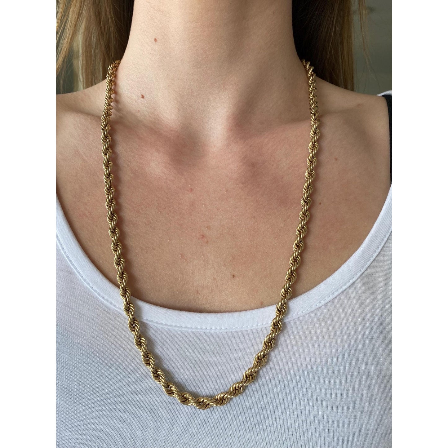 Vintage 14k Yellow Gold Chunky Rope Chain Necklace - 25.5 inches