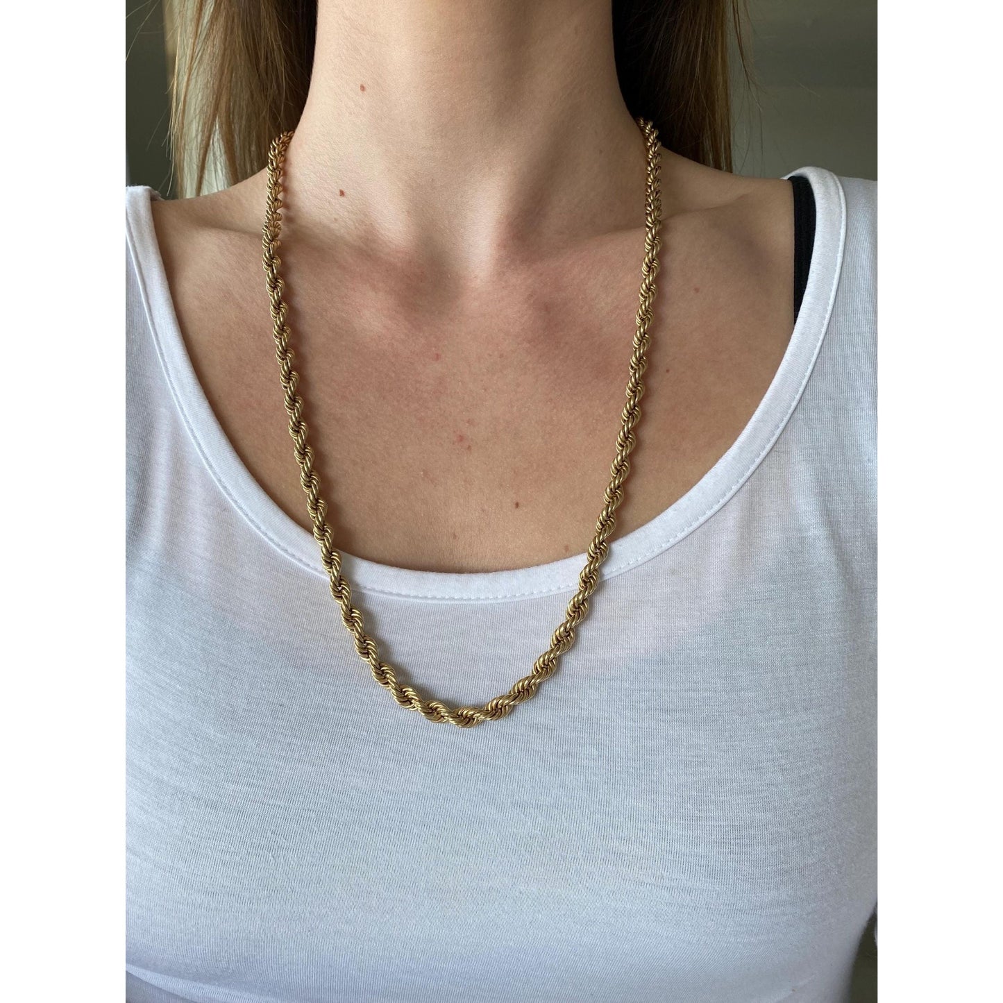 Vintage 14k Yellow Gold Chunky Rope Chain Necklace - 25.5 inches
