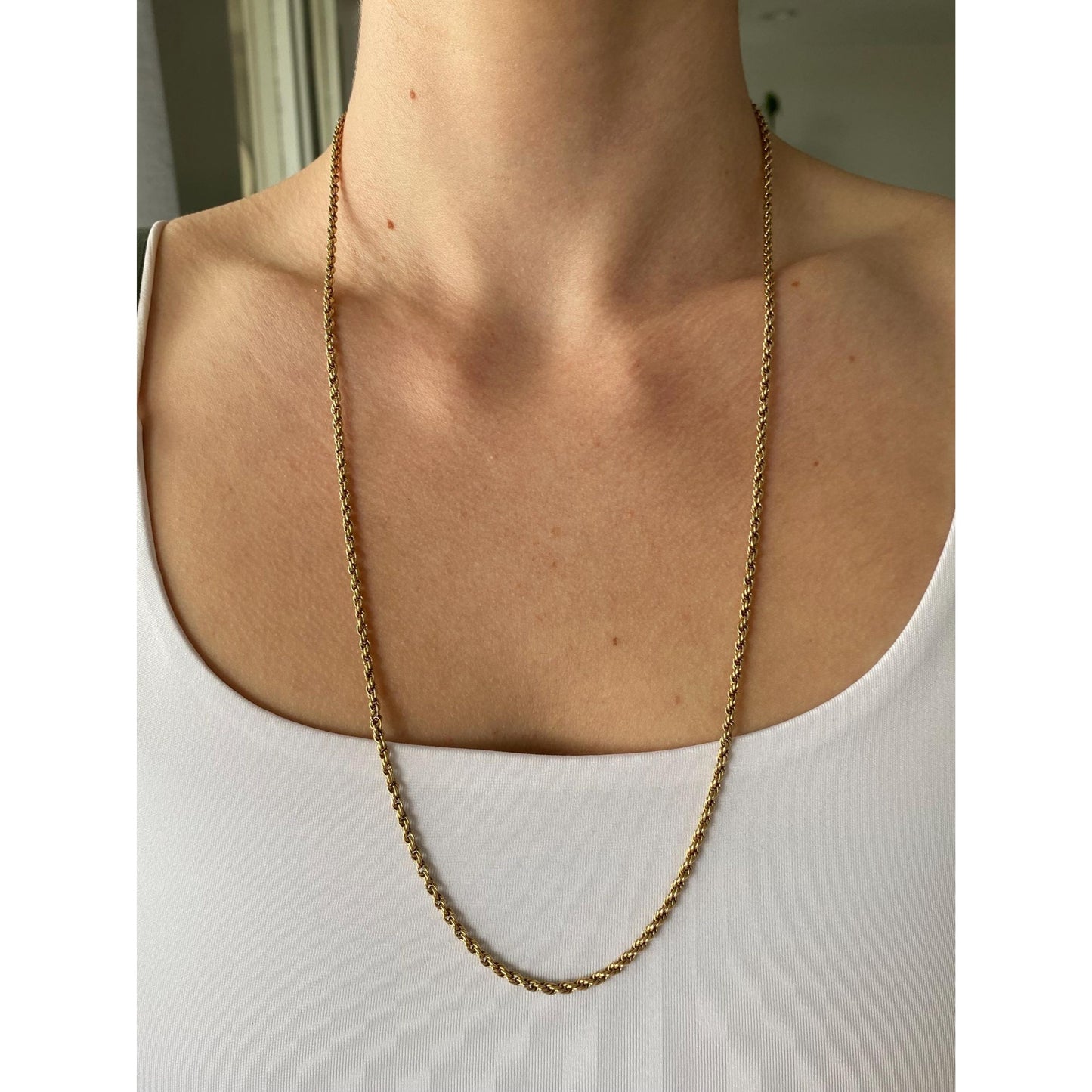 Vintage Solid 14k Yellow Gold Rope Chain Necklace - 25.5 inches
