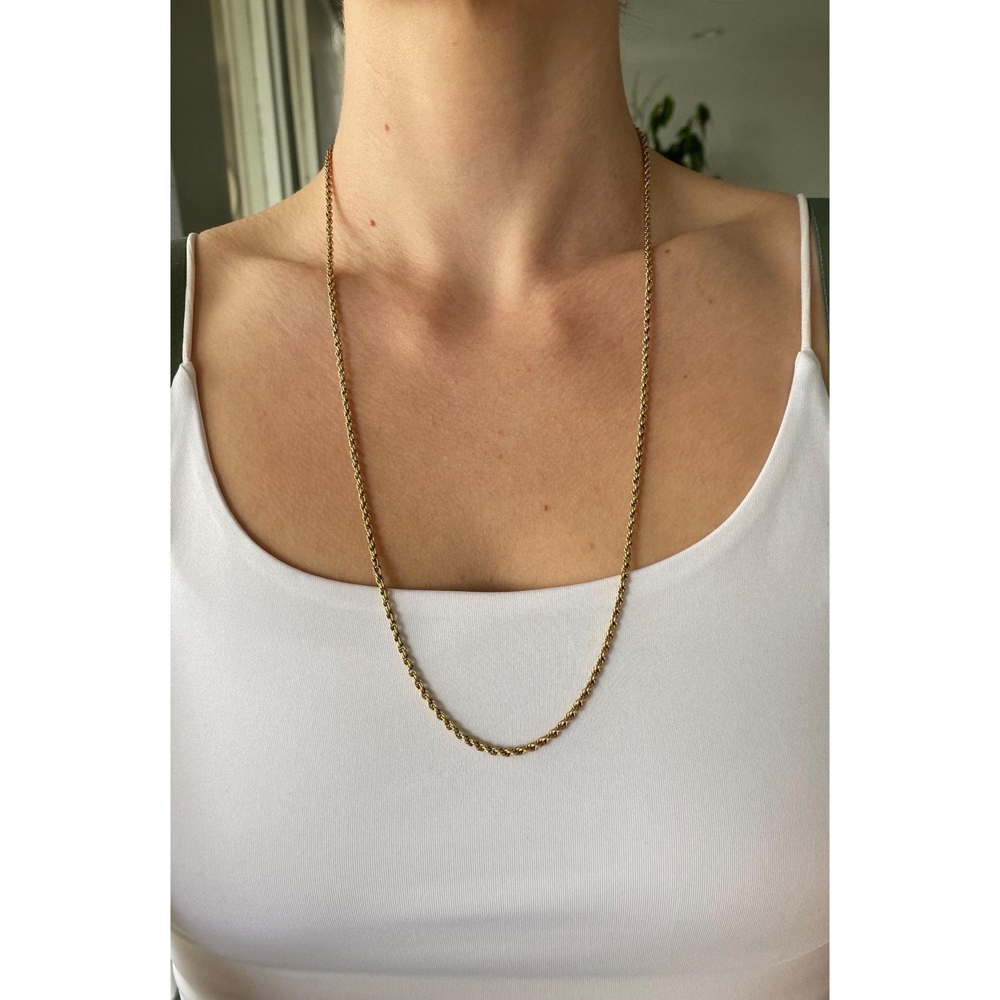 Vintage Solid 14k Yellow Gold Rope Chain Necklace - 25.5 inches