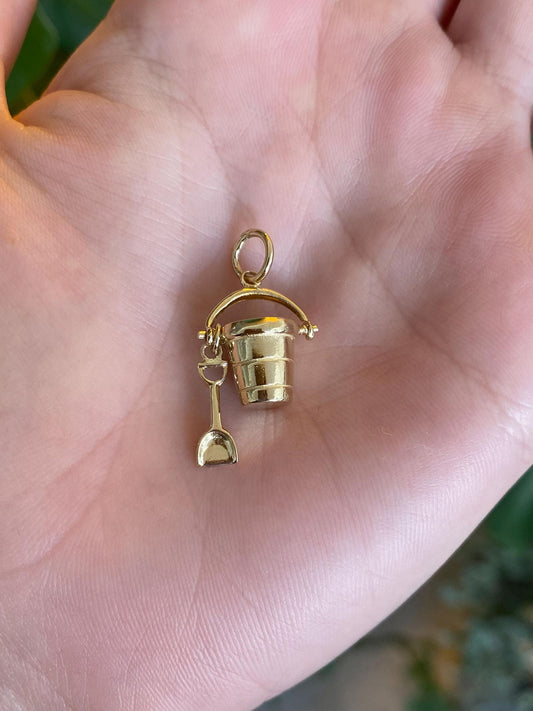 Vintage Solid 14k Yellow Gold Bucket Shovel Charm