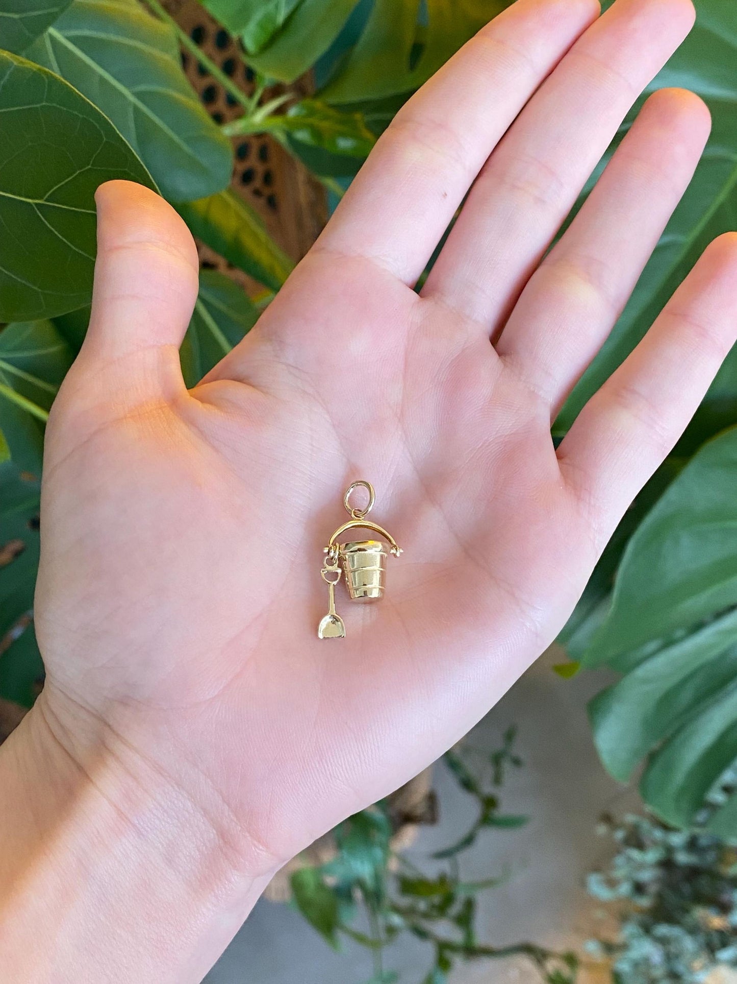 Vintage Solid 14k Yellow Gold Bucket Shovel Charm
