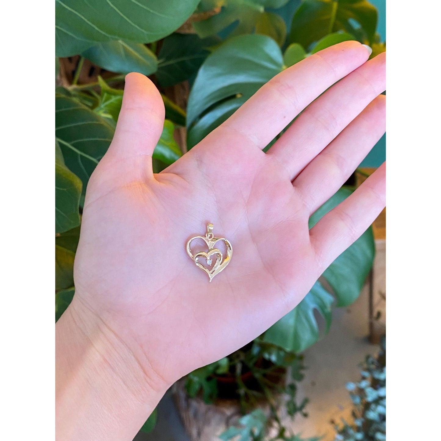 Vintage Solid 10k Yellow Gold Diamond Hearts Charm