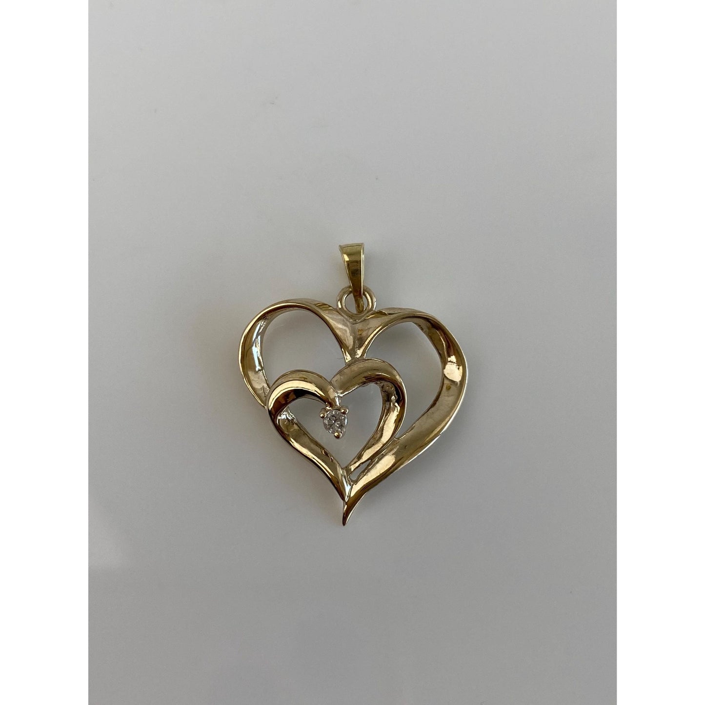 Vintage Solid 10k Yellow Gold Diamond Hearts Charm