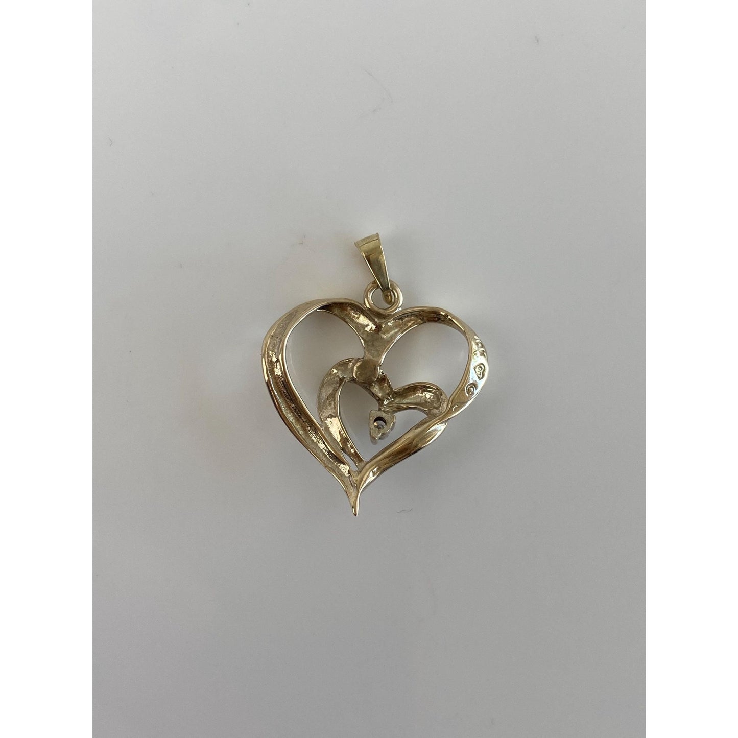 Vintage Solid 10k Yellow Gold Diamond Hearts Charm