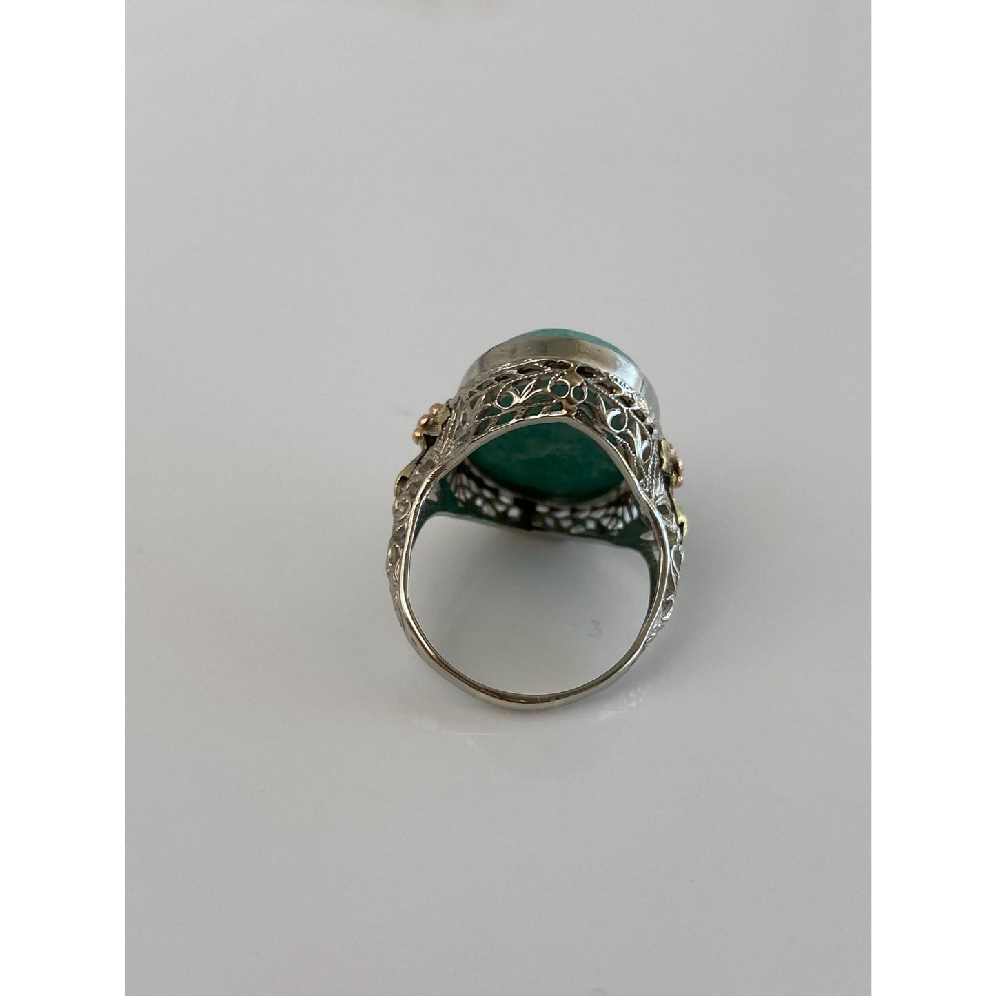 Vintage Solid 14k Tri Tone Gold Art Deco Amazonite Ring - Size 3.75