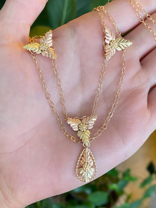 Solid 10k Black Hills Gold Leaves Cable Chain Necklace - 16.25 inches