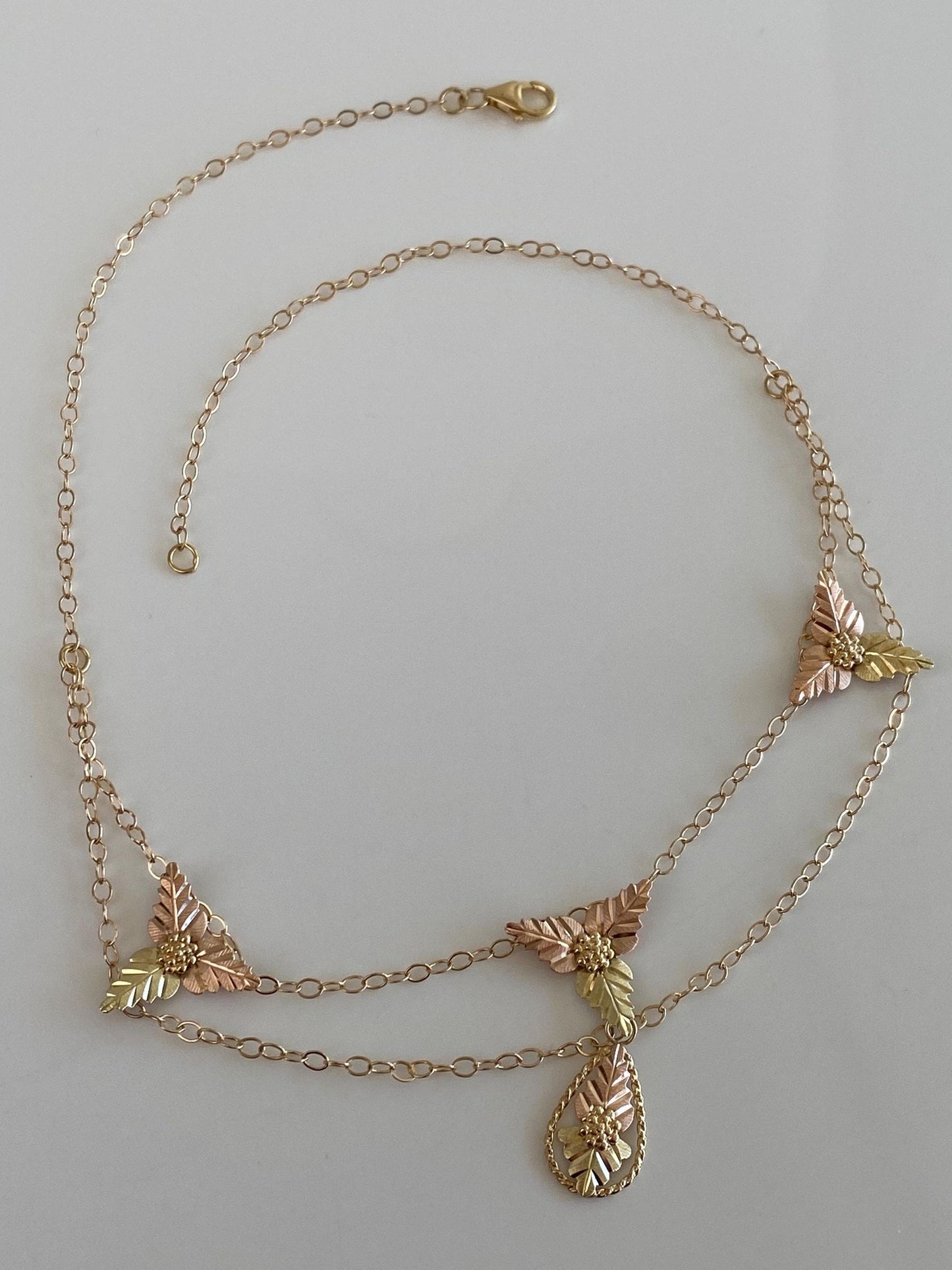 Solid 10k Black Hills Gold Leaves Cable Chain Necklace - 16.25 inches