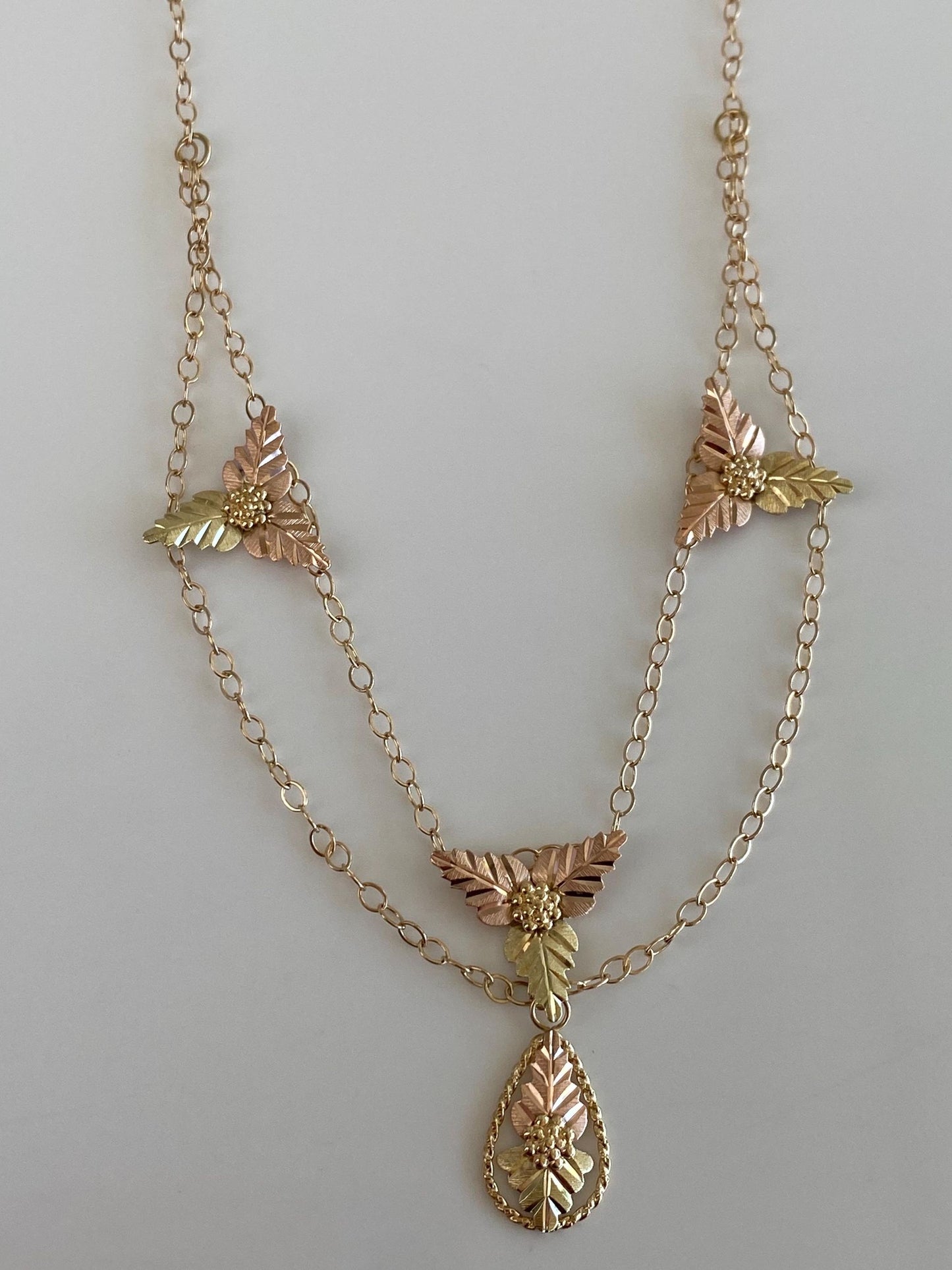 Solid 10k Black Hills Gold Leaves Cable Chain Necklace - 16.25 inches