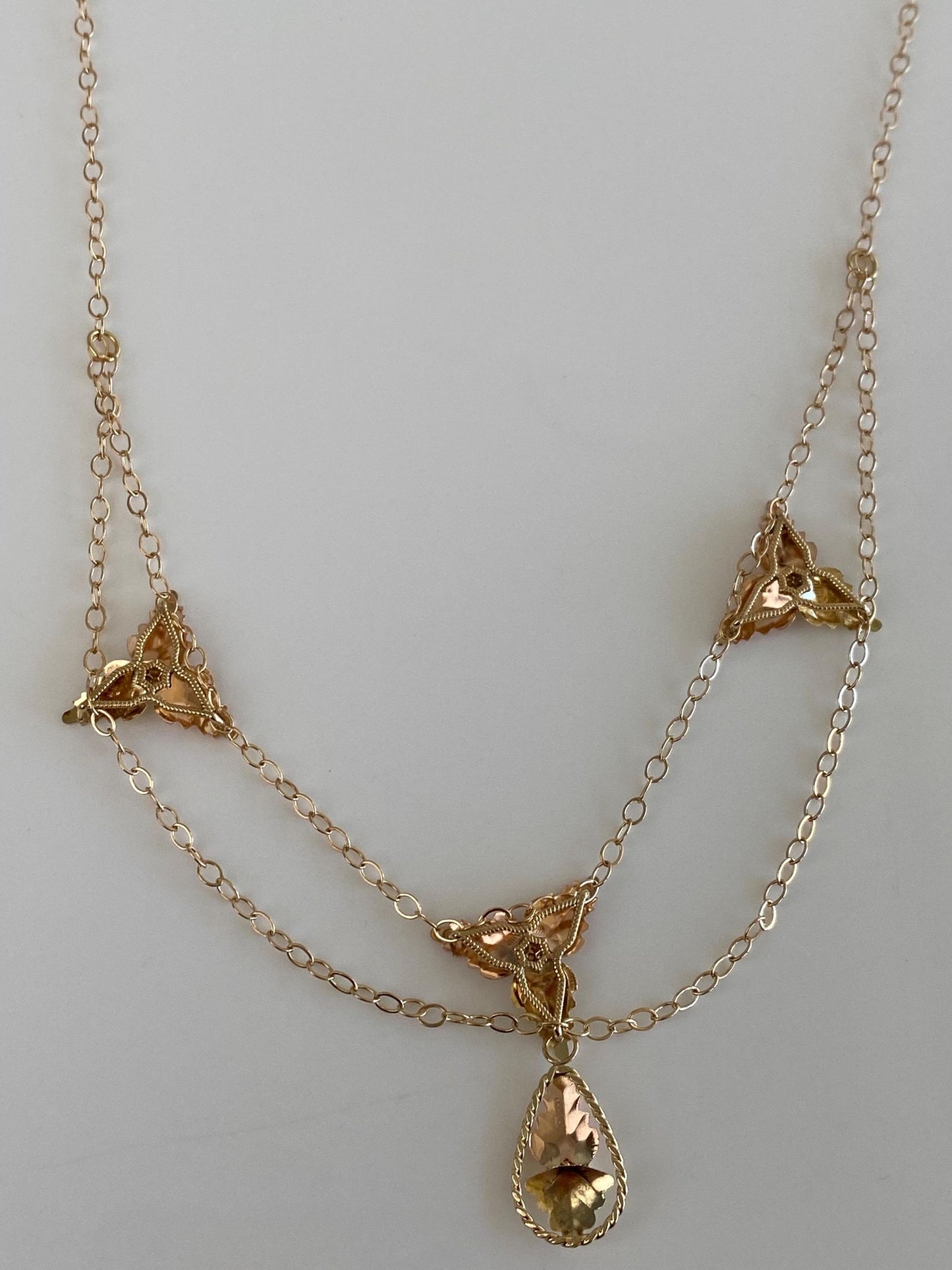Solid 10k Black Hills Gold Leaves Cable Chain Necklace - 16.25 inches