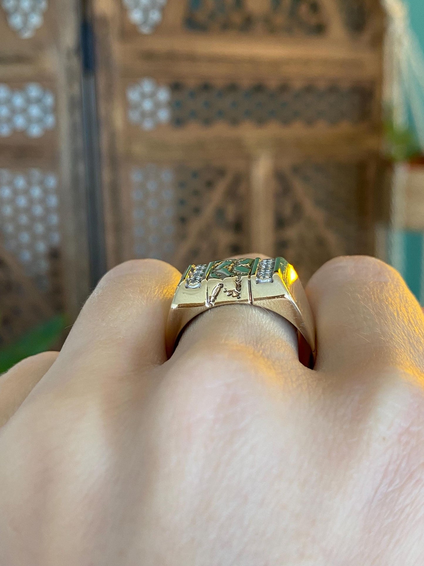 Vintage Solid 10k Yellow Gold Diamond Nugget Ring Band - Size 10.75