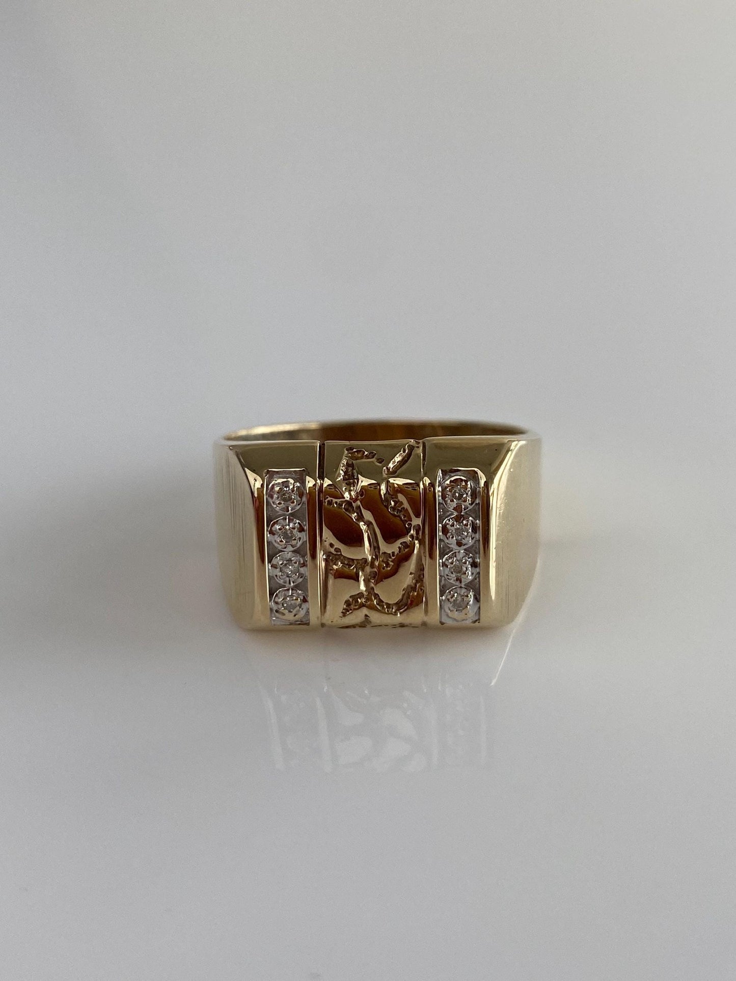 Vintage Solid 10k Yellow Gold Diamond Nugget Ring Band - Size 10.75
