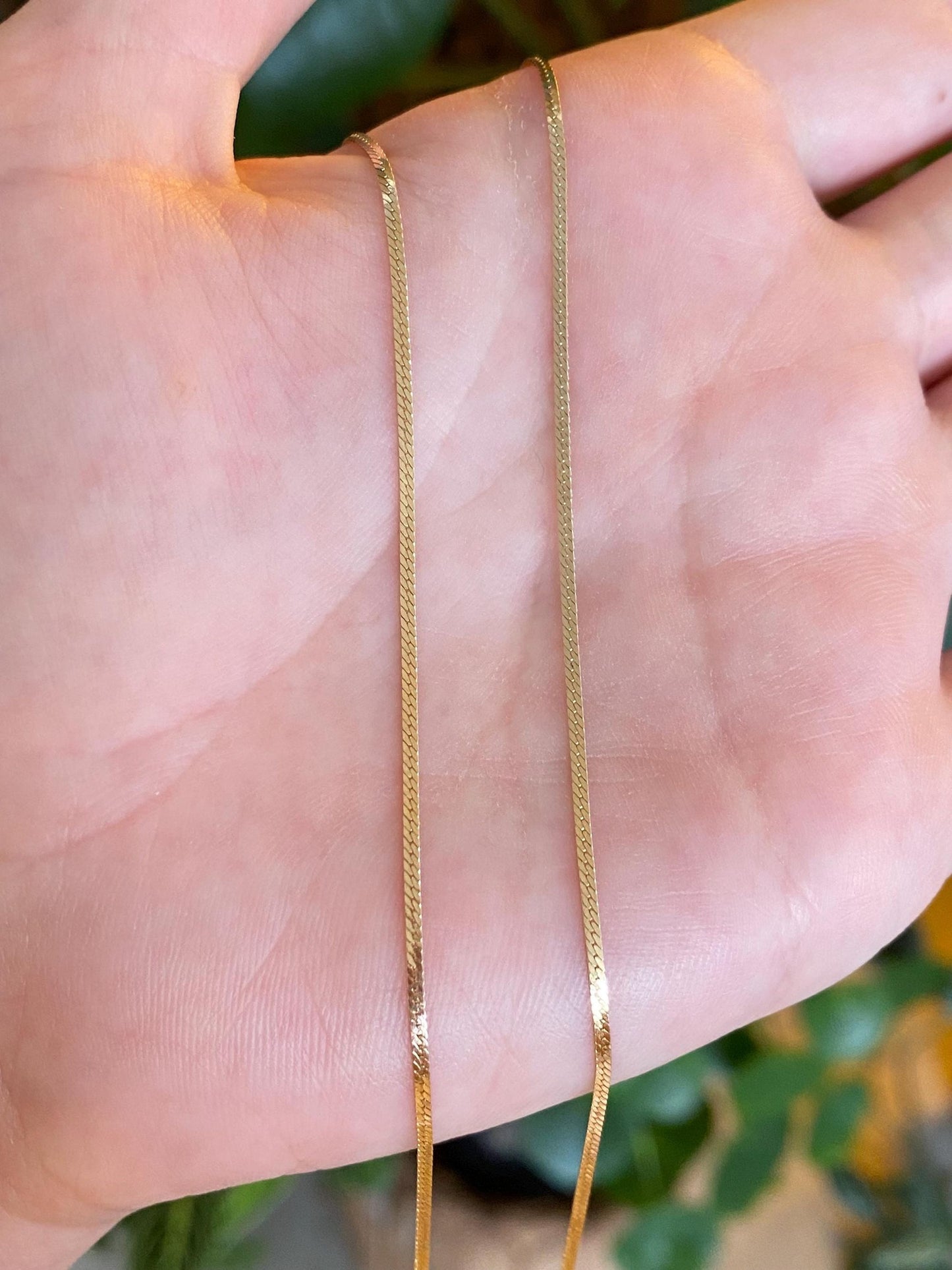 Vintage Solid 14k Yellow Gold Slim Flat Chain Necklace - 16.5 inches