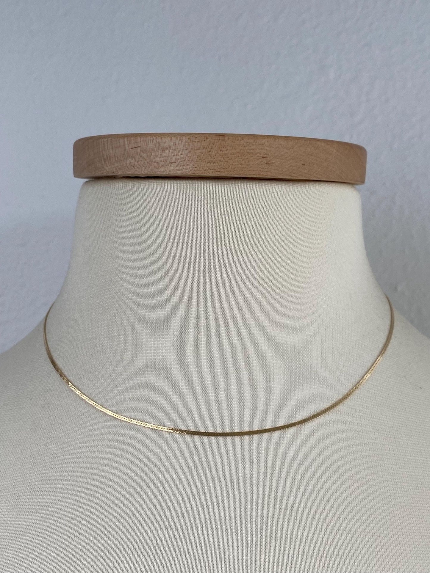 Vintage Solid 14k Yellow Gold Slim Flat Chain Necklace - 16.5 inches
