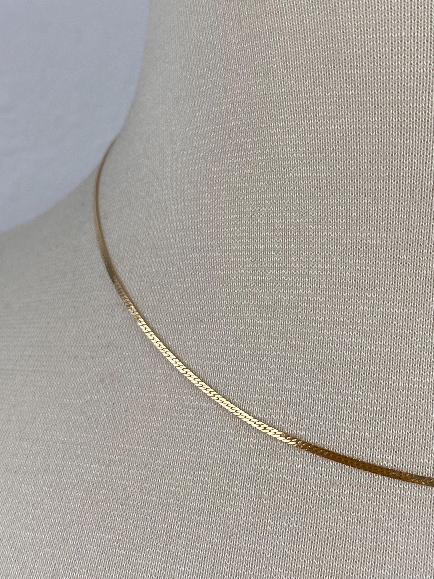 Vintage Solid 14k Yellow Gold Slim Flat Chain Necklace - 16.5 inches