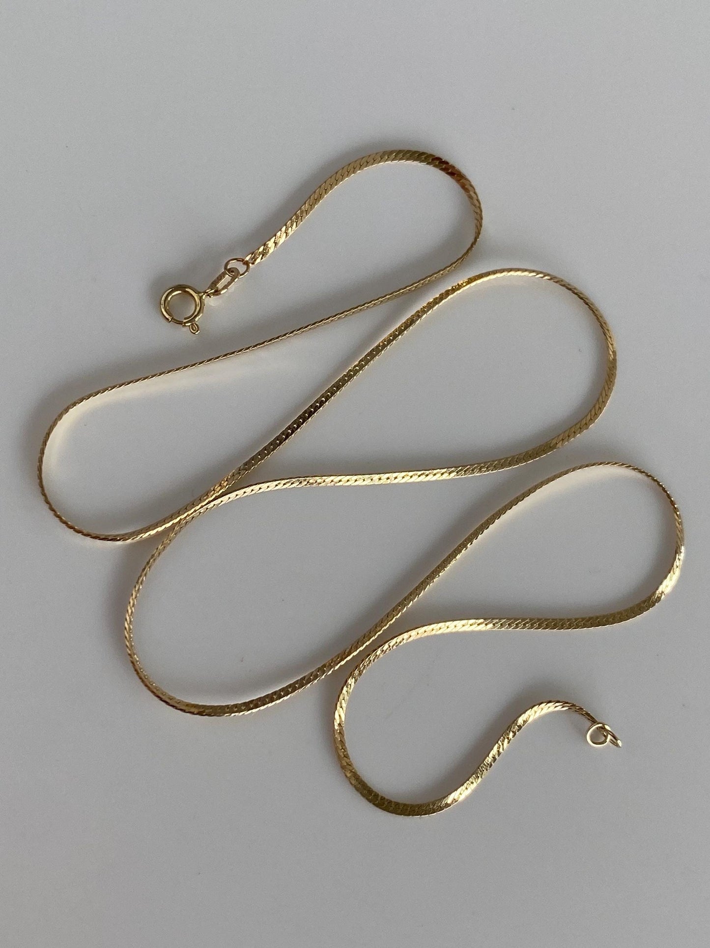Vintage Solid 14k Yellow Gold Slim Flat Chain Necklace - 16.5 inches