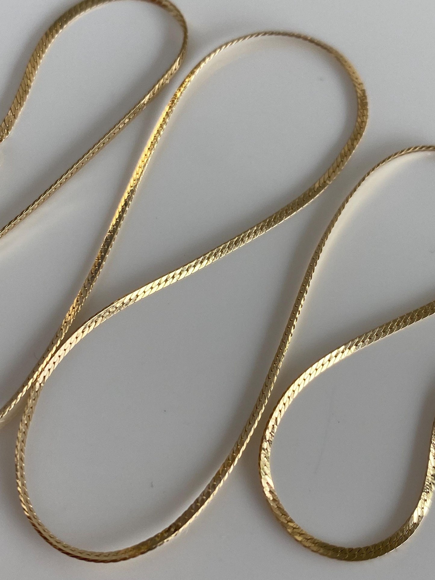 Vintage Solid 14k Yellow Gold Slim Flat Chain Necklace - 16.5 inches