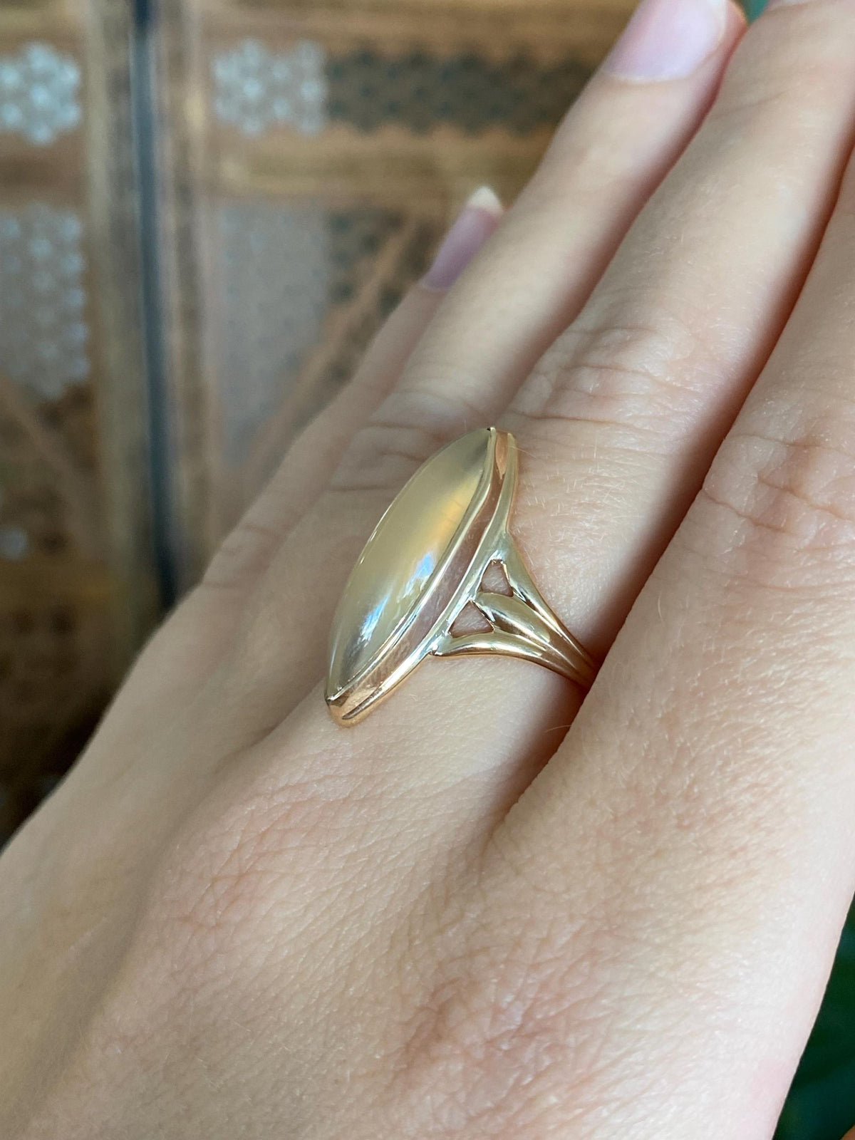 Vintage Solid 10k Yellow Gold Marquis Quartz Ring - Size 6.5