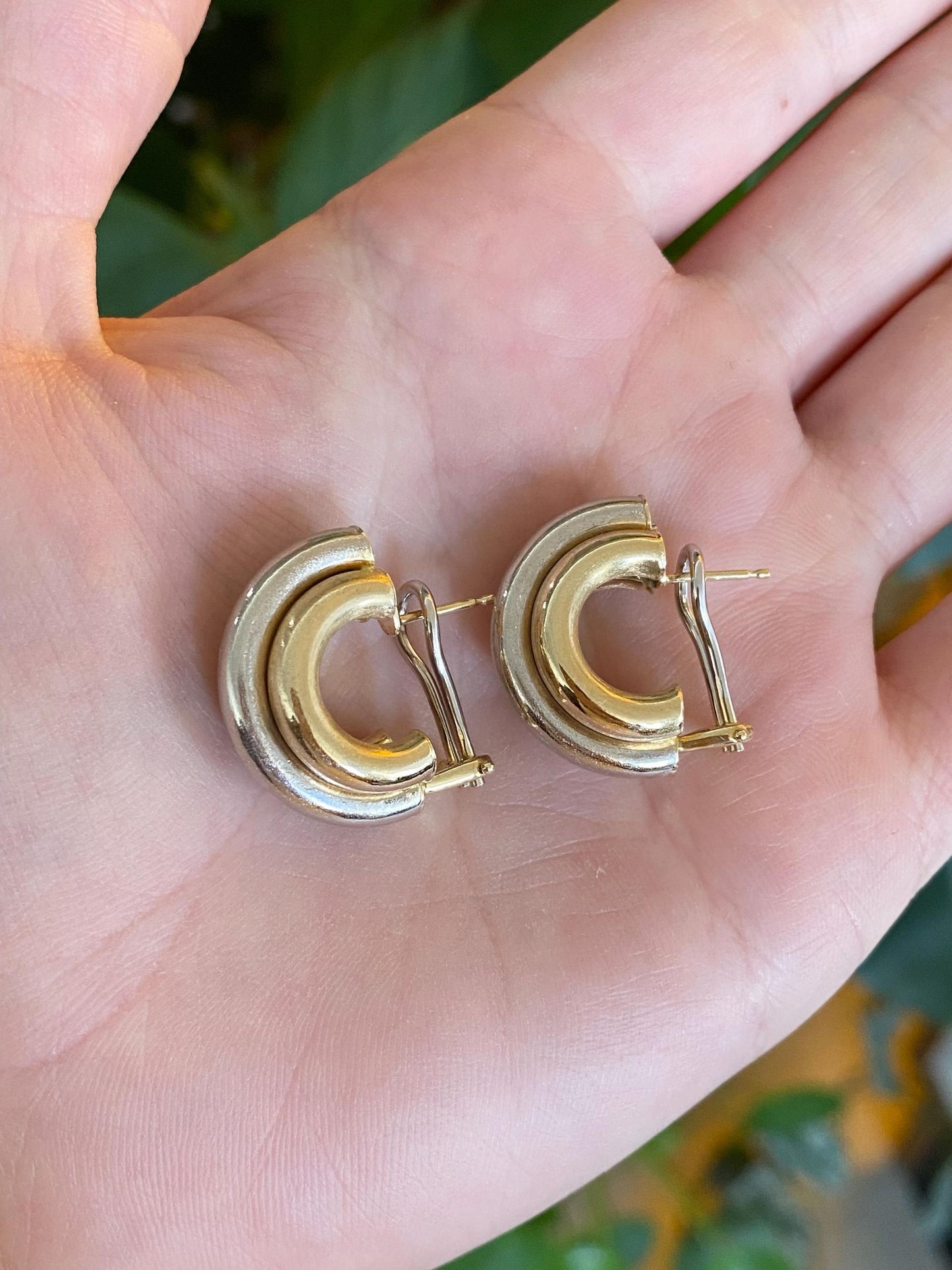Vintage 14k White & Yellow Gold Layered Drop Earrings