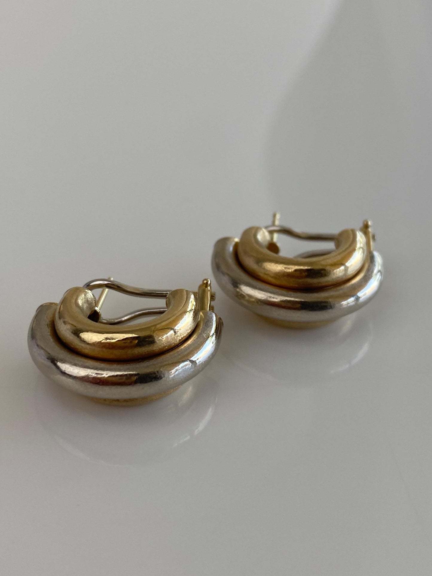 Vintage 14k White & Yellow Gold Layered Drop Earrings