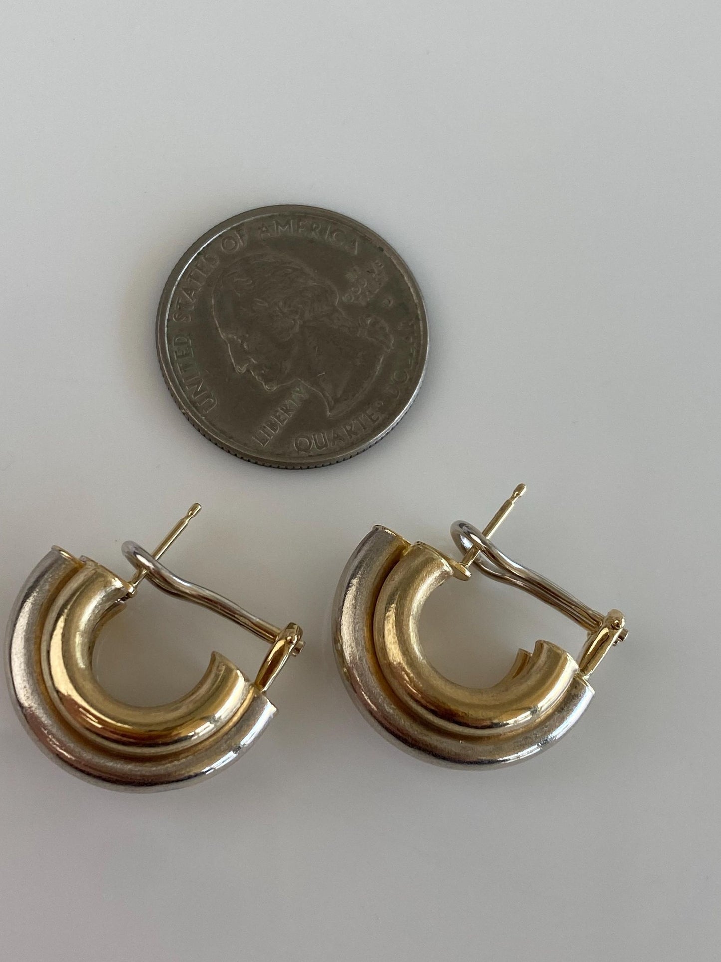 Vintage 14k White & Yellow Gold Layered Drop Earrings