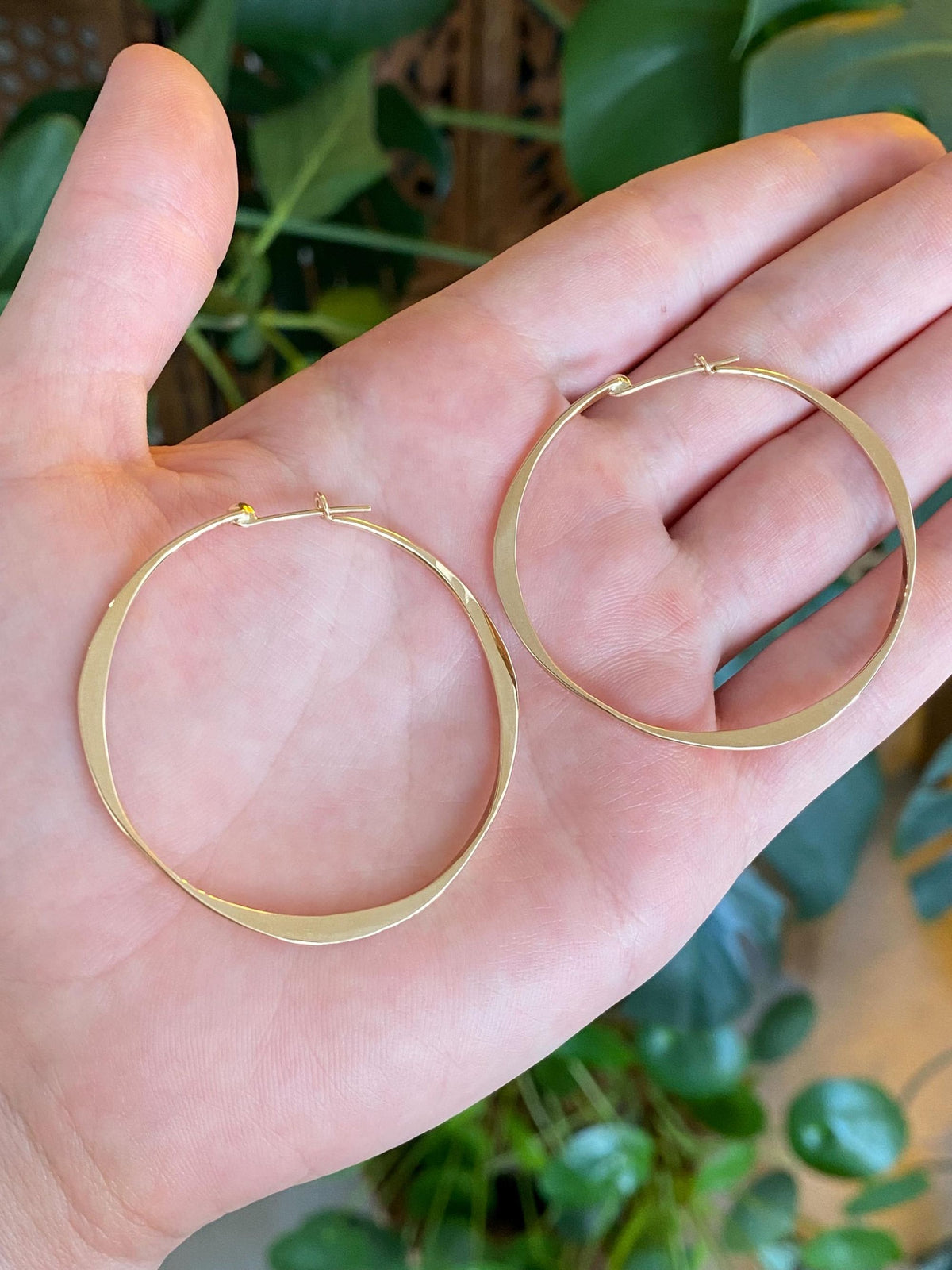 Vintage Solid 14k Yellow Gold Forged Hoop Earrings
