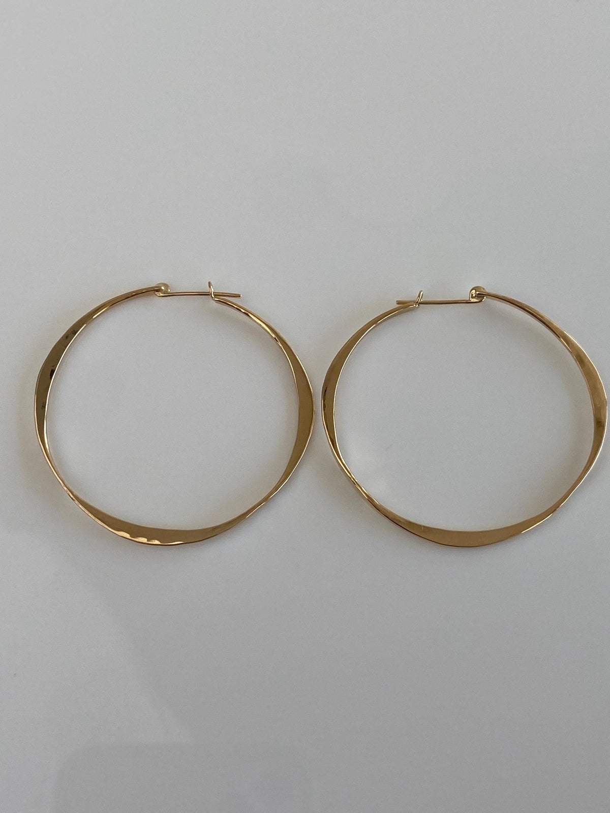 Vintage Solid 14k Yellow Gold Forged Hoop Earrings