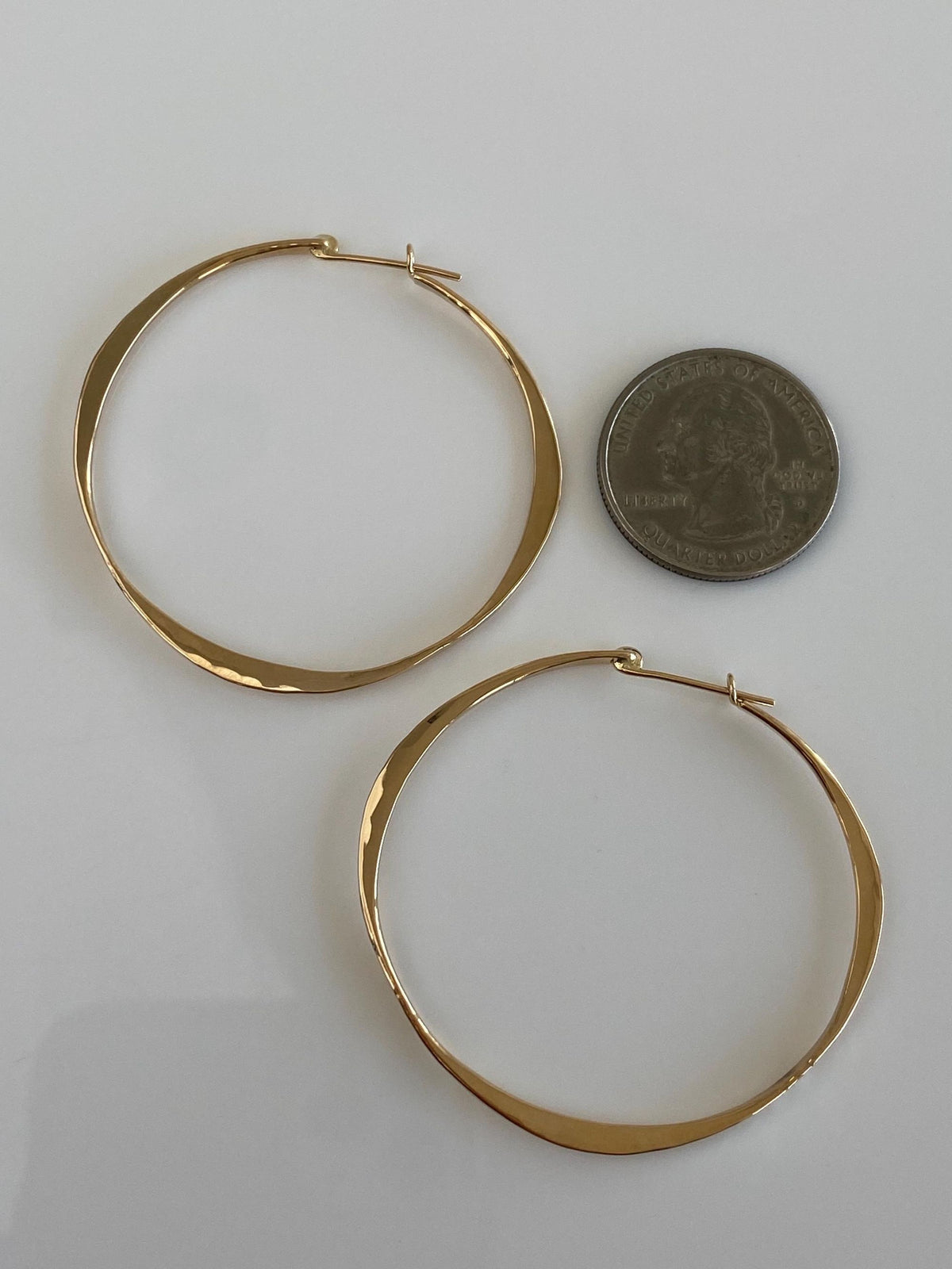 Vintage Solid 14k Yellow Gold Forged Hoop Earrings