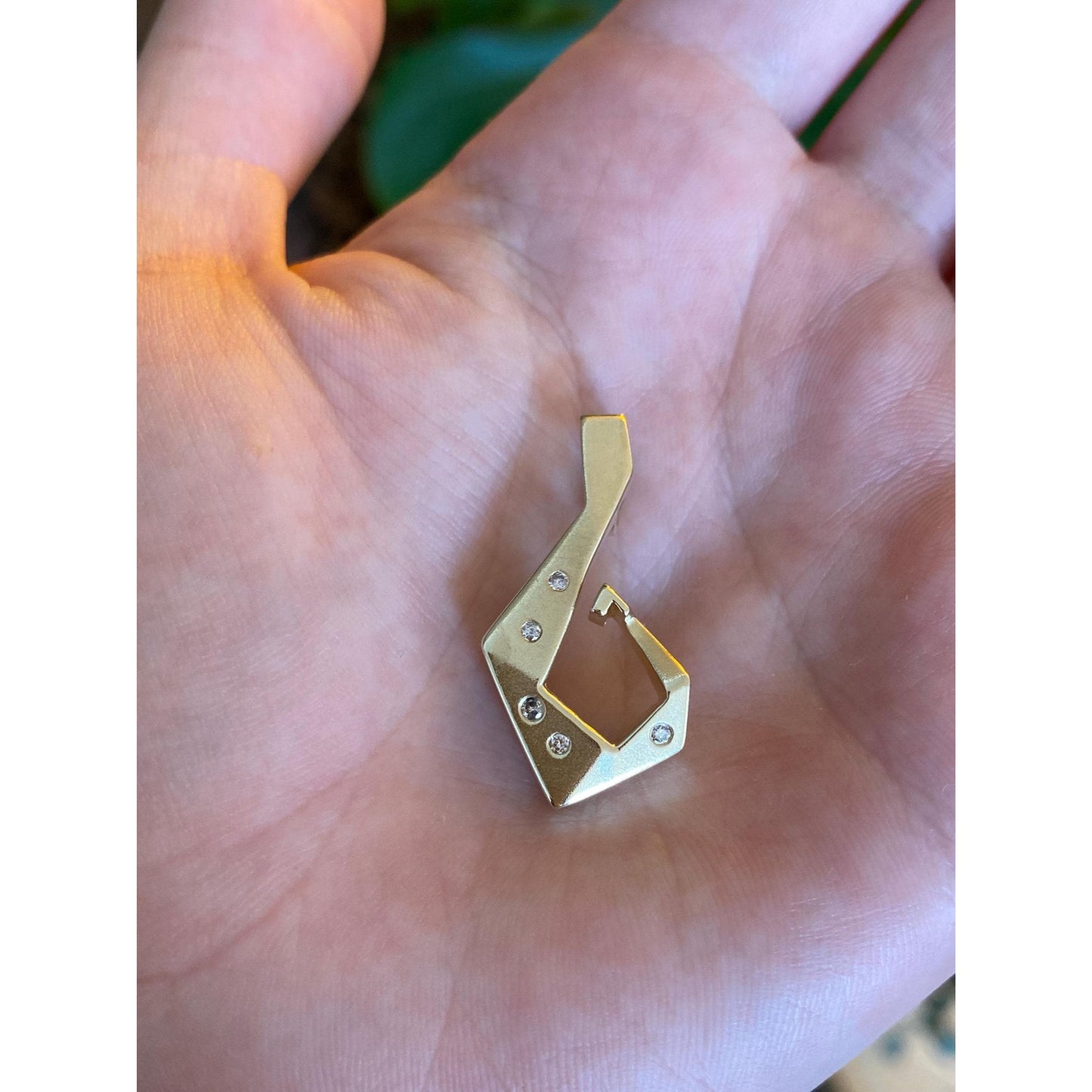 Vintage Solid 14k Yellow Gold Diamond Matte Abstract Slide Charm