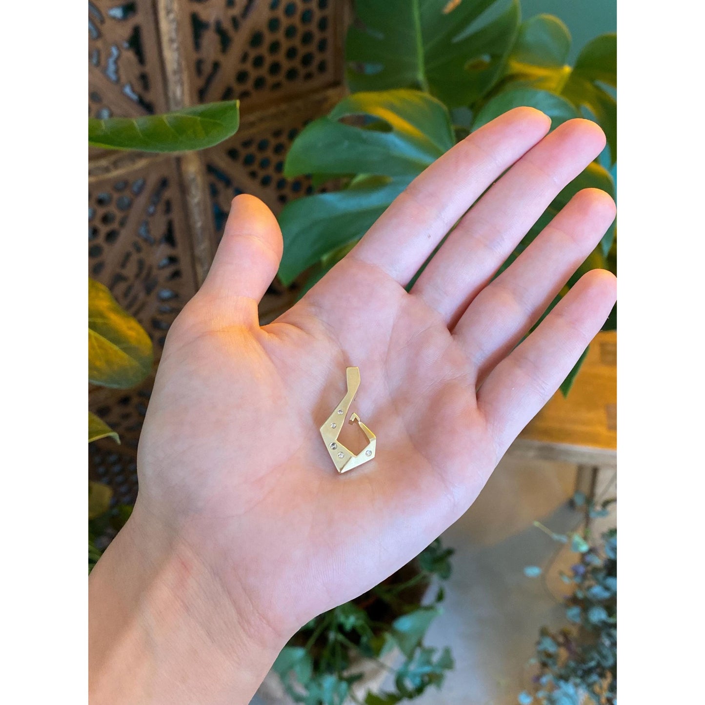 Vintage Solid 14k Yellow Gold Diamond Matte Abstract Slide Charm