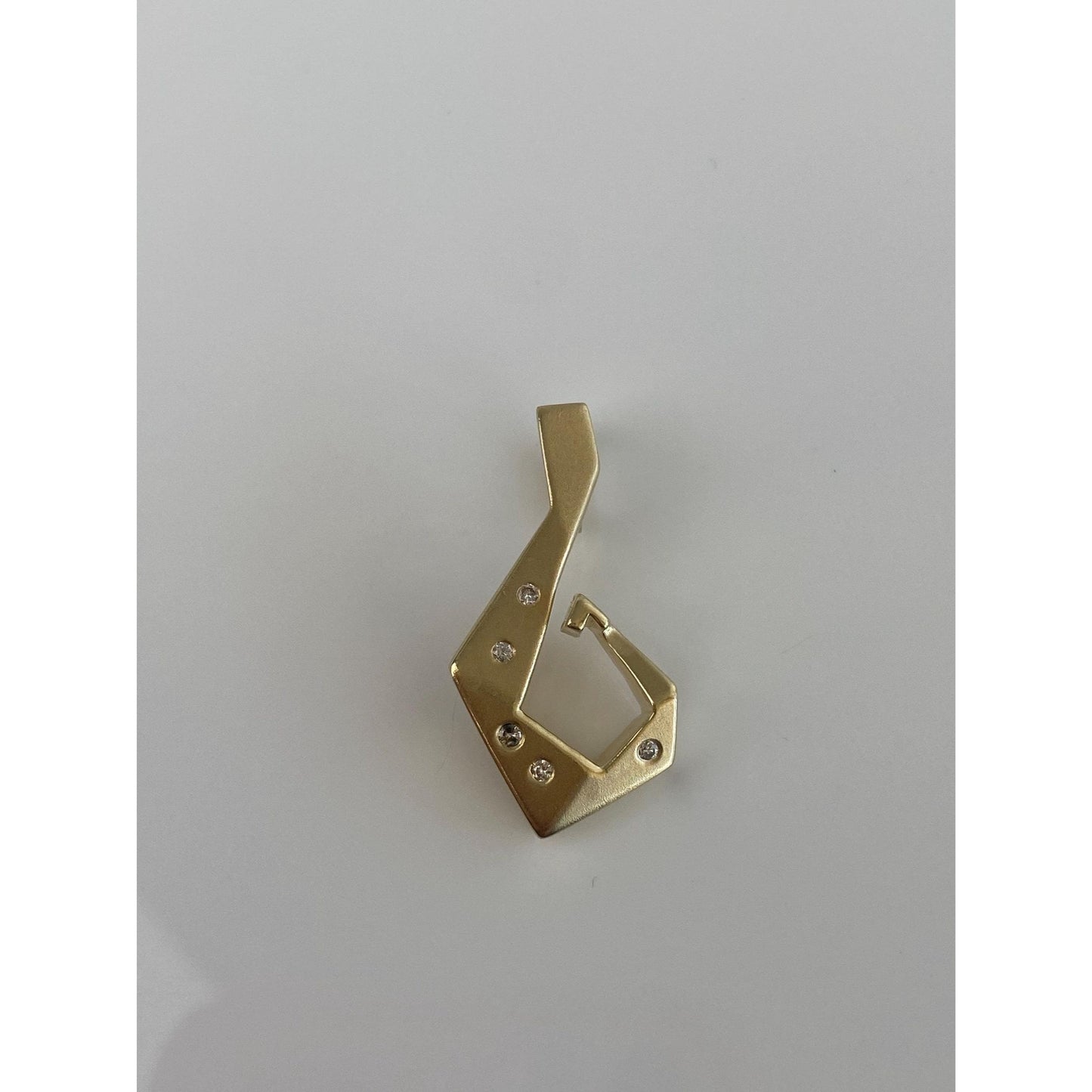 Vintage Solid 14k Yellow Gold Diamond Matte Abstract Slide Charm