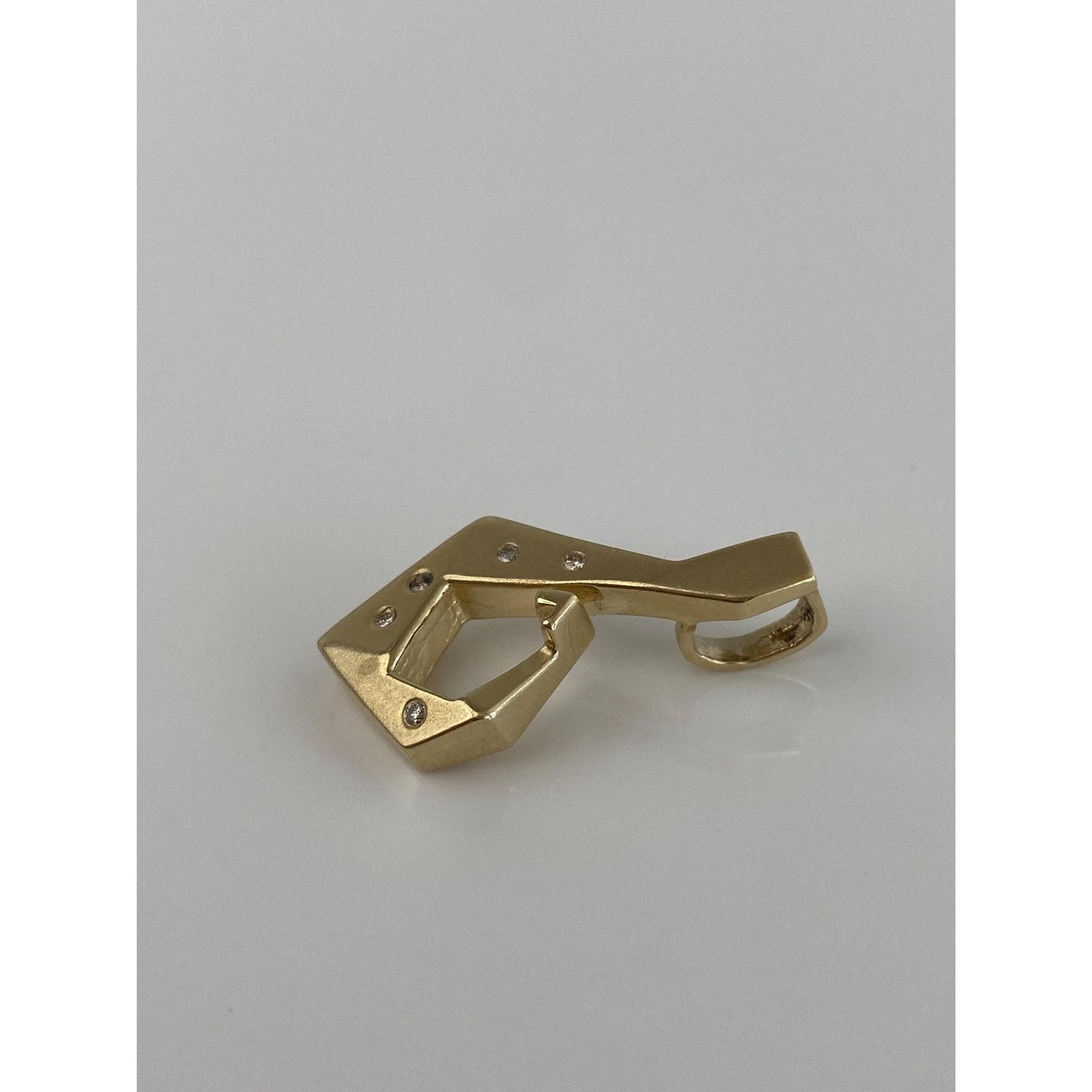 Vintage Solid 14k Yellow Gold Diamond Matte Abstract Slide Charm
