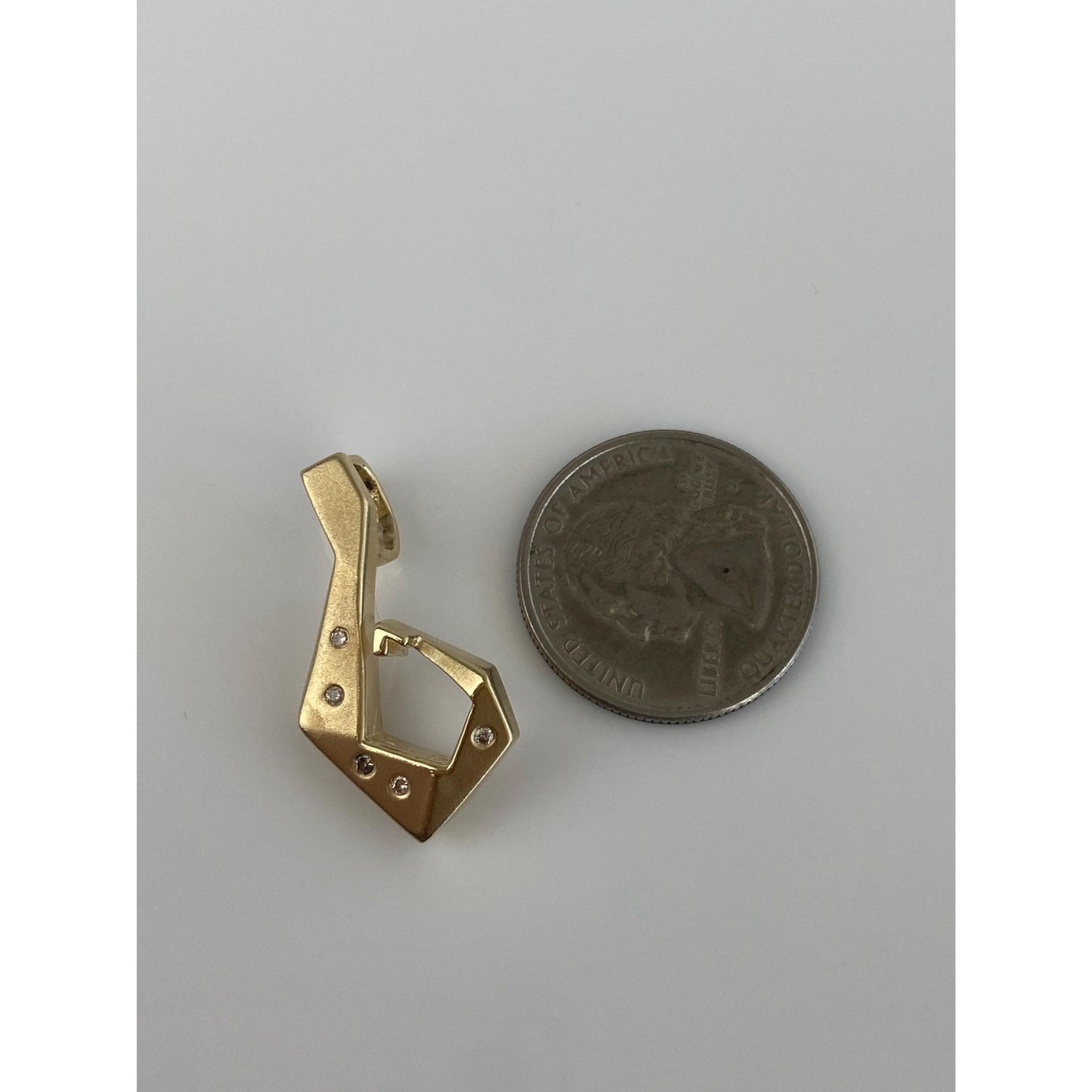 Vintage Solid 14k Yellow Gold Diamond Matte Abstract Slide Charm