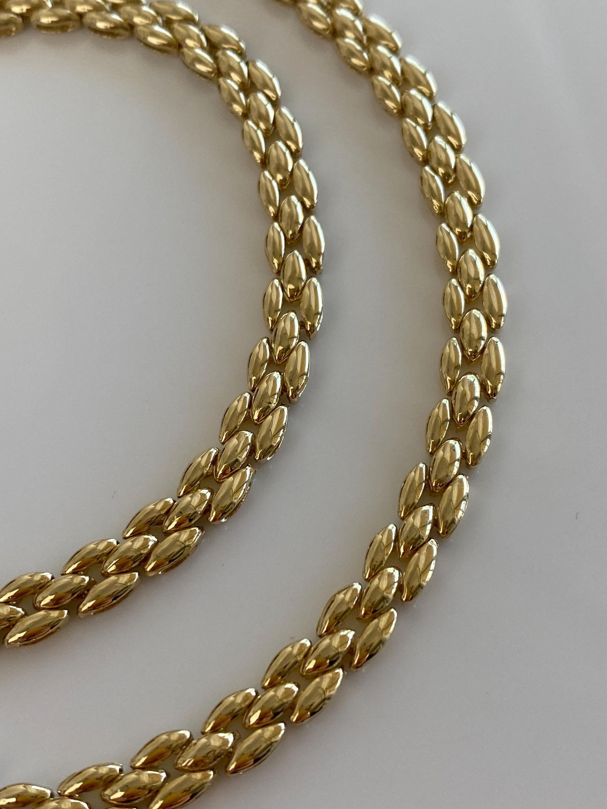 Vintage Solid 14k White & Yellow Gold Diamonds Horseshoe Watch Band Link Necklace - 16.25 inches