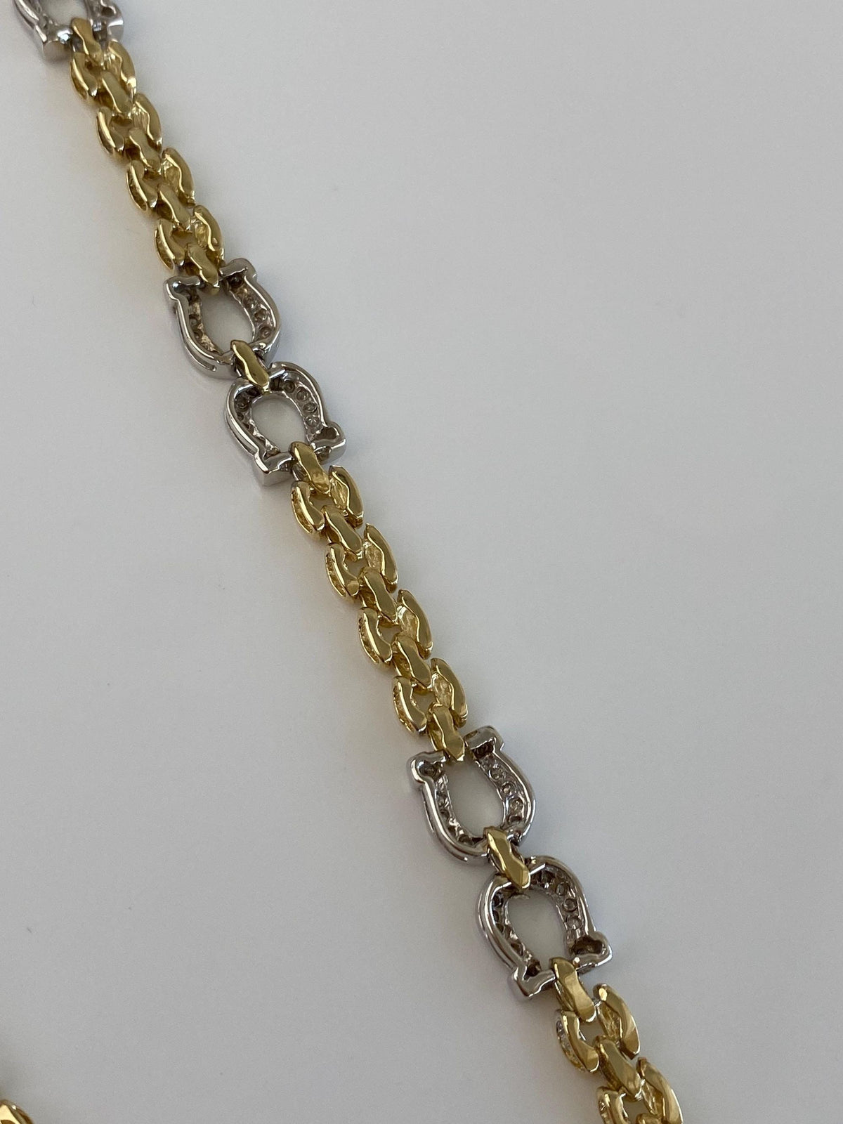 Vintage Solid 14k White & Yellow Gold Diamonds Horseshoe Watch Band Link Necklace - 16.25 inches