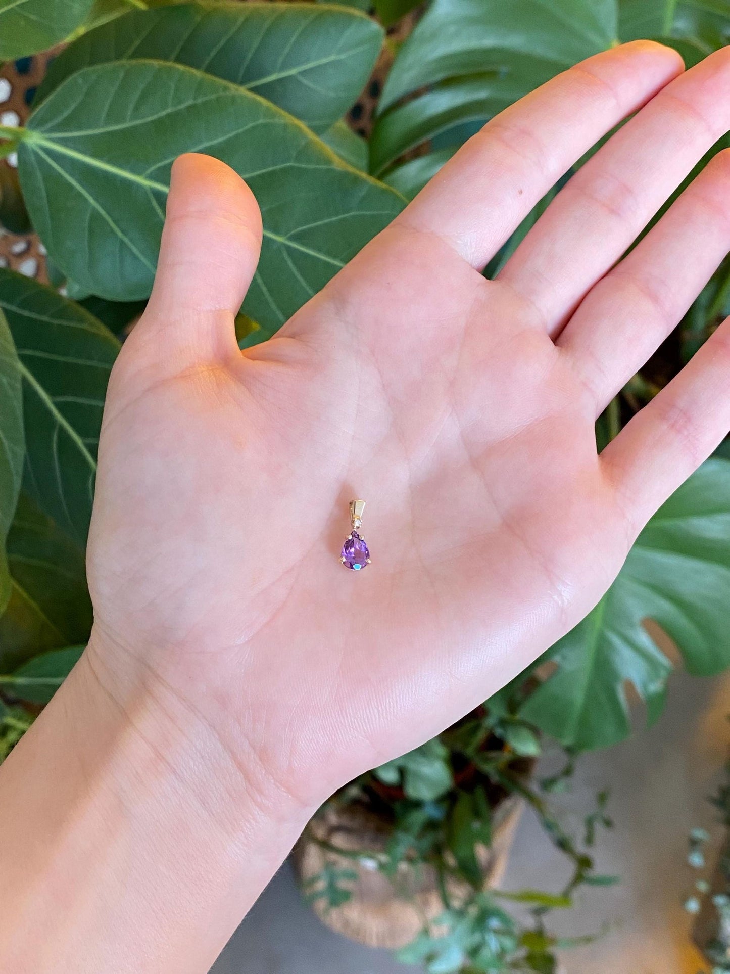 Vintage Solid 14k Yellow Gold Diamond Amethyst Charm