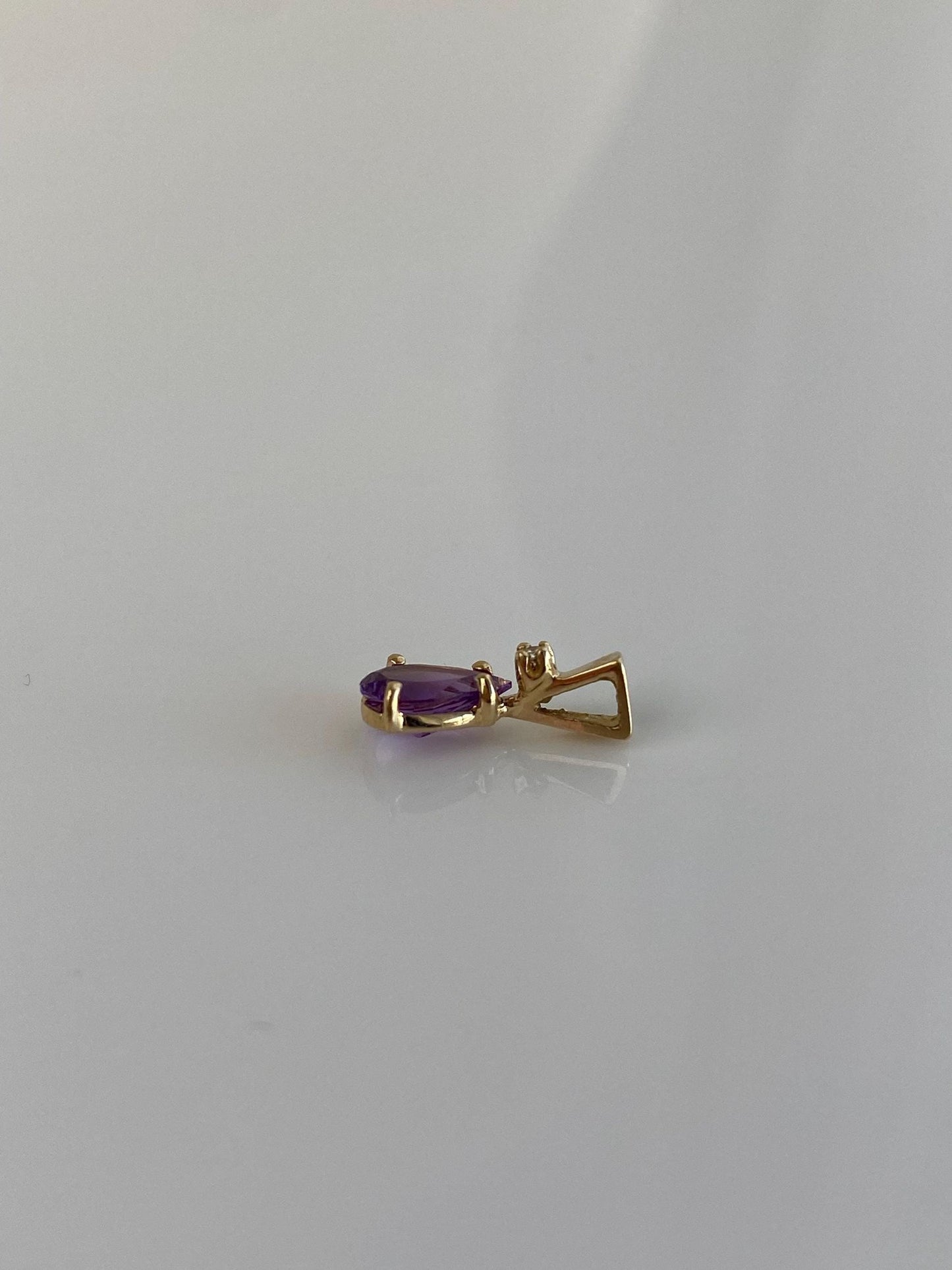 Vintage Solid 14k Yellow Gold Diamond Amethyst Charm