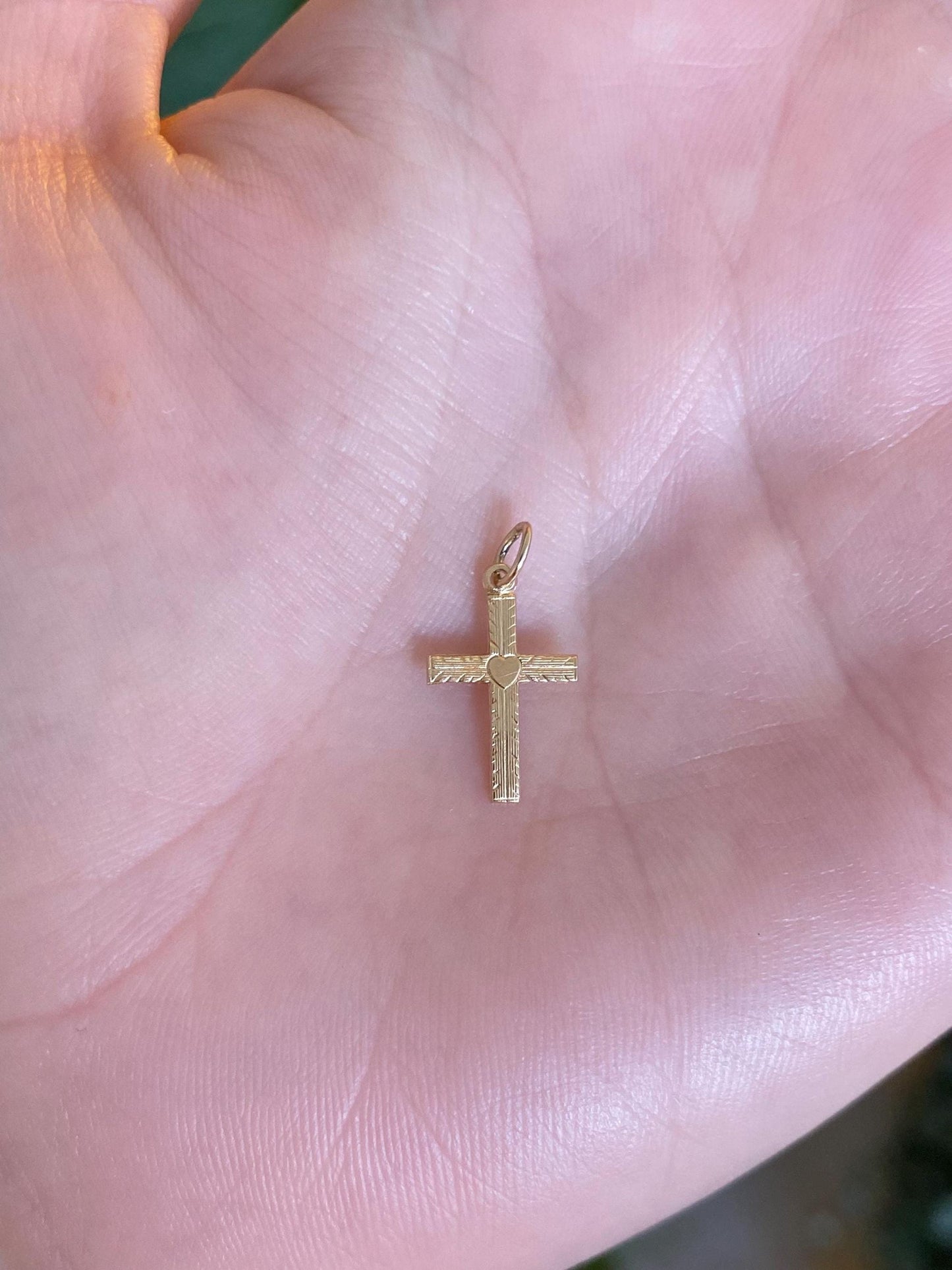 Vintage Solid 14k Yellow Gold Little Heart Cross Charm