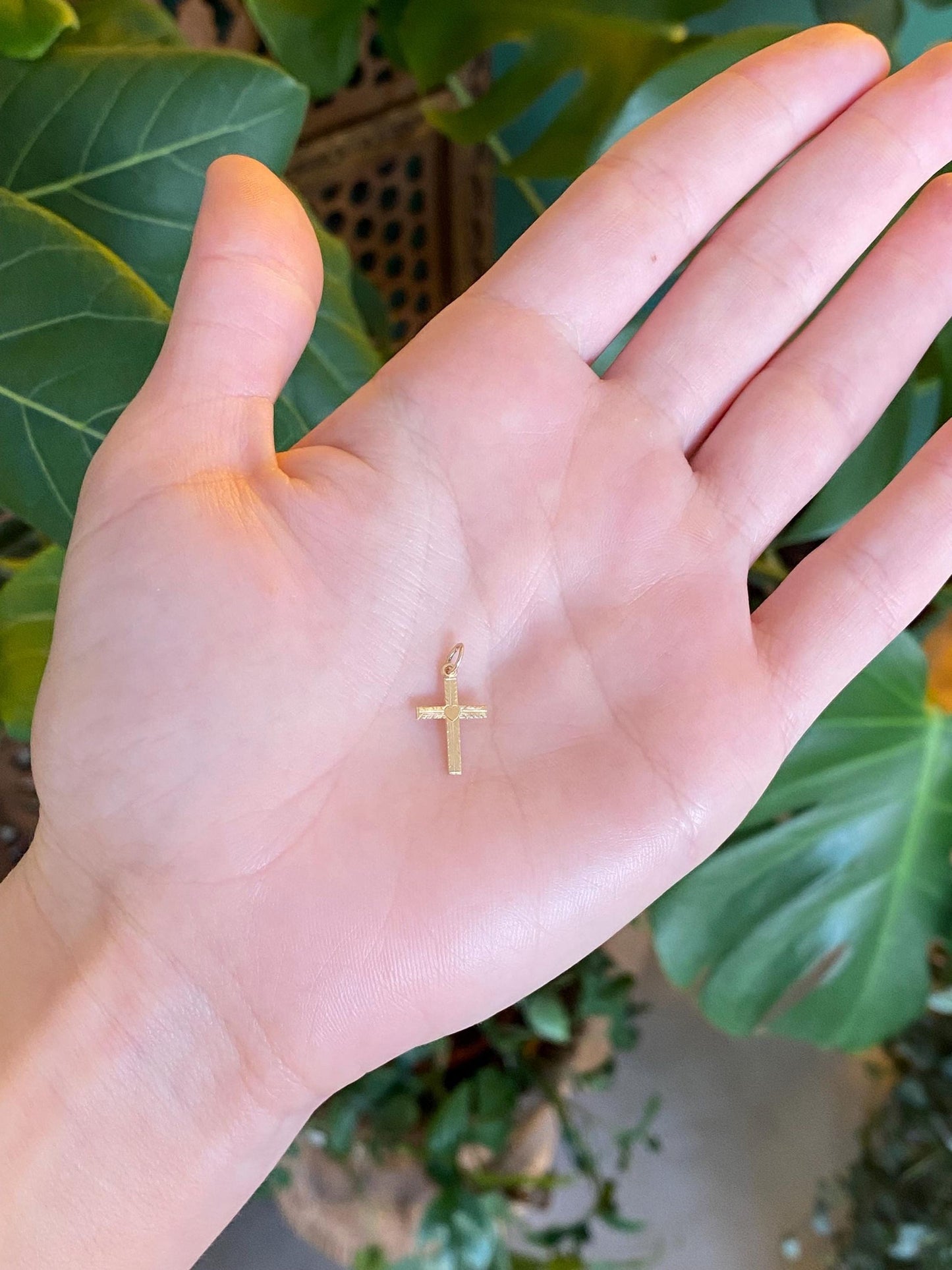 Vintage Solid 14k Yellow Gold Little Heart Cross Charm