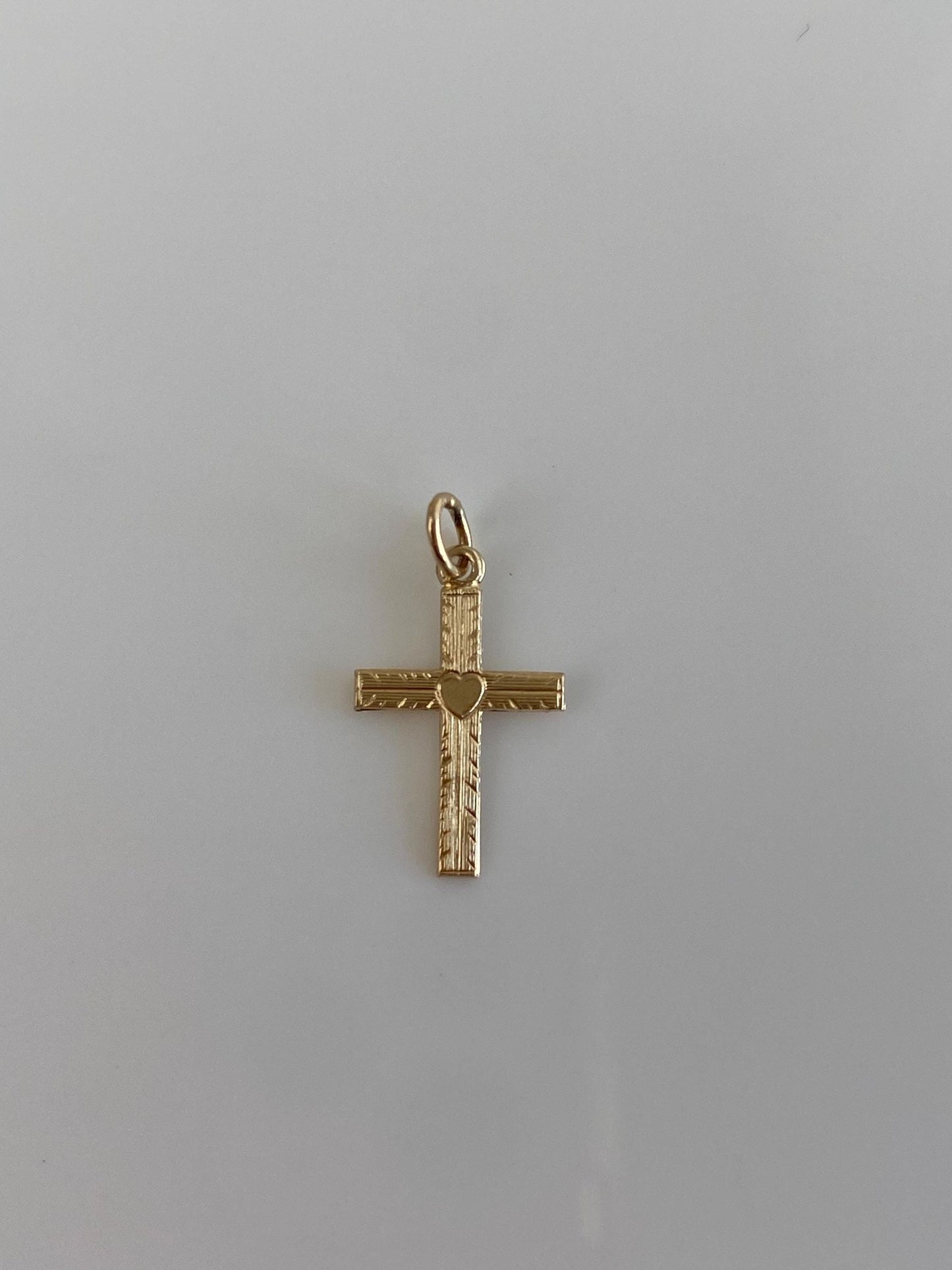 Vintage Solid 14k Yellow Gold Little Heart Cross Charm
