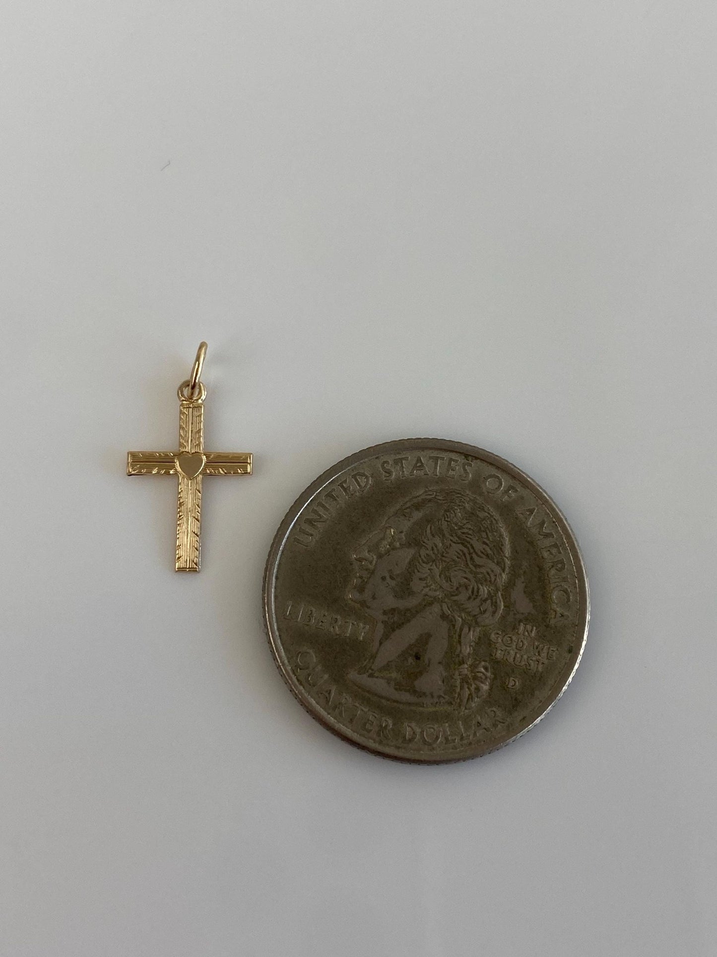 Vintage Solid 14k Yellow Gold Little Heart Cross Charm